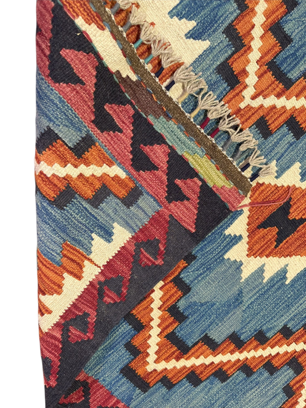 Afghan Kilim Rug 3x5, Blue, Rust & Navy, Hand-Woven Wool Flatweave, view 3