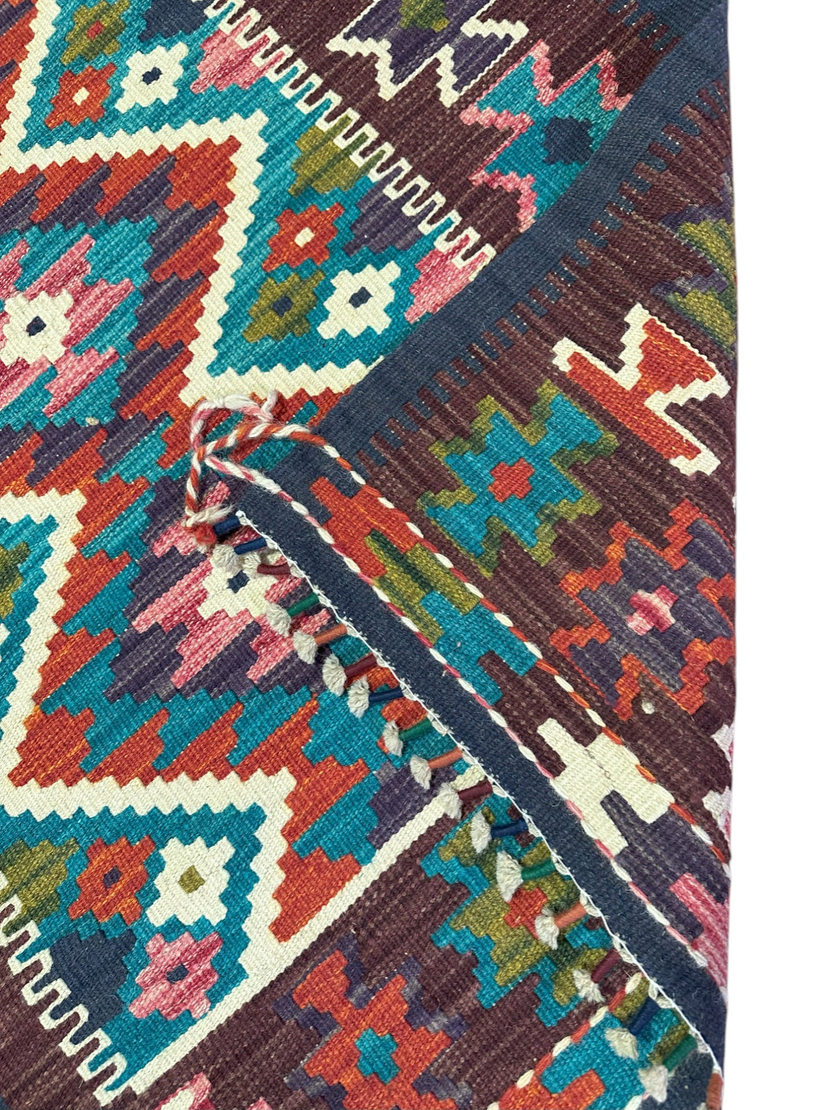 Afghan Kilim Rug 3x5, Brown, Teal & Rust, Hand-Woven Wool Flatweave, view 3
