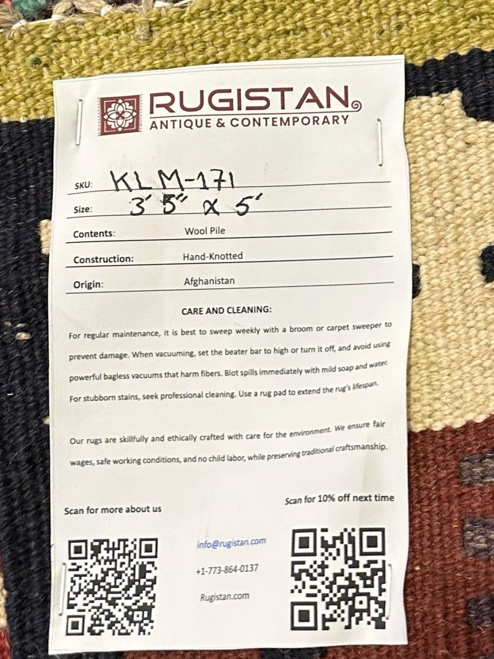 Afghan Kilim Rug 3x5, Brown, Navy & Ivory, Hand-Woven Wool Flatweave, view 3