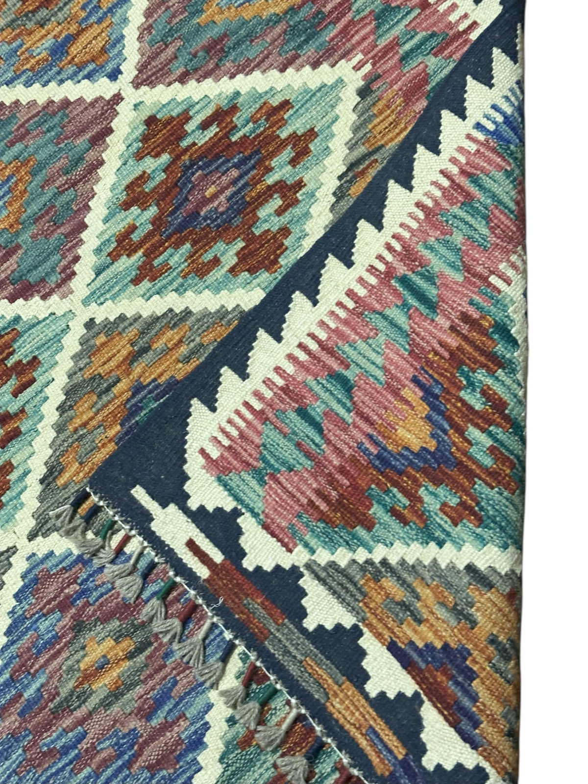 Afghan Kilim Rug 3x5, Ivory, Pink & Brown, Hand-Woven Wool Flatweave, view 3