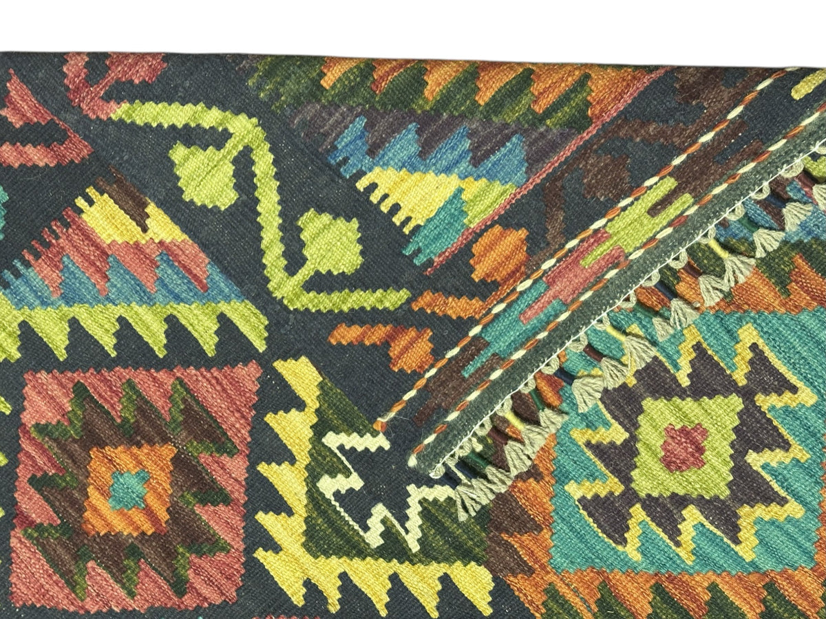 Afghan Kilim Rug 3x4, Navy, Teal & Pink, Hand-Woven Wool Flatweave, view 3
