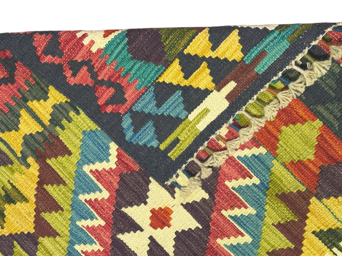 Afghan Kilim Rug 3x4, Navy, Olive Green & Rust, Hand-Woven Wool Flatweave, view 3
