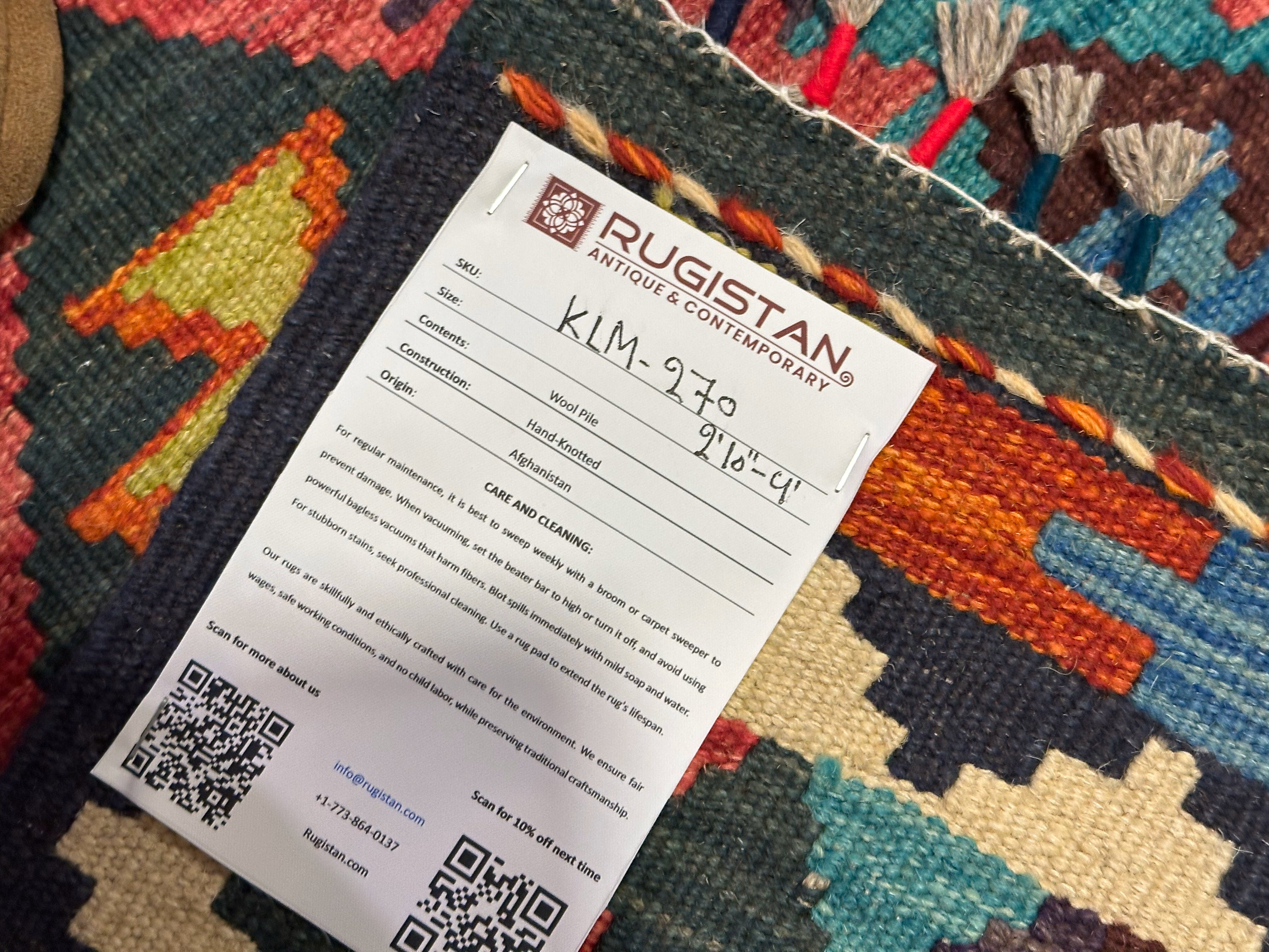 Afghan Kilim Rug 3x4, Navy, Teal & Ivory, Hand-Woven Wool Flatweave, view 4