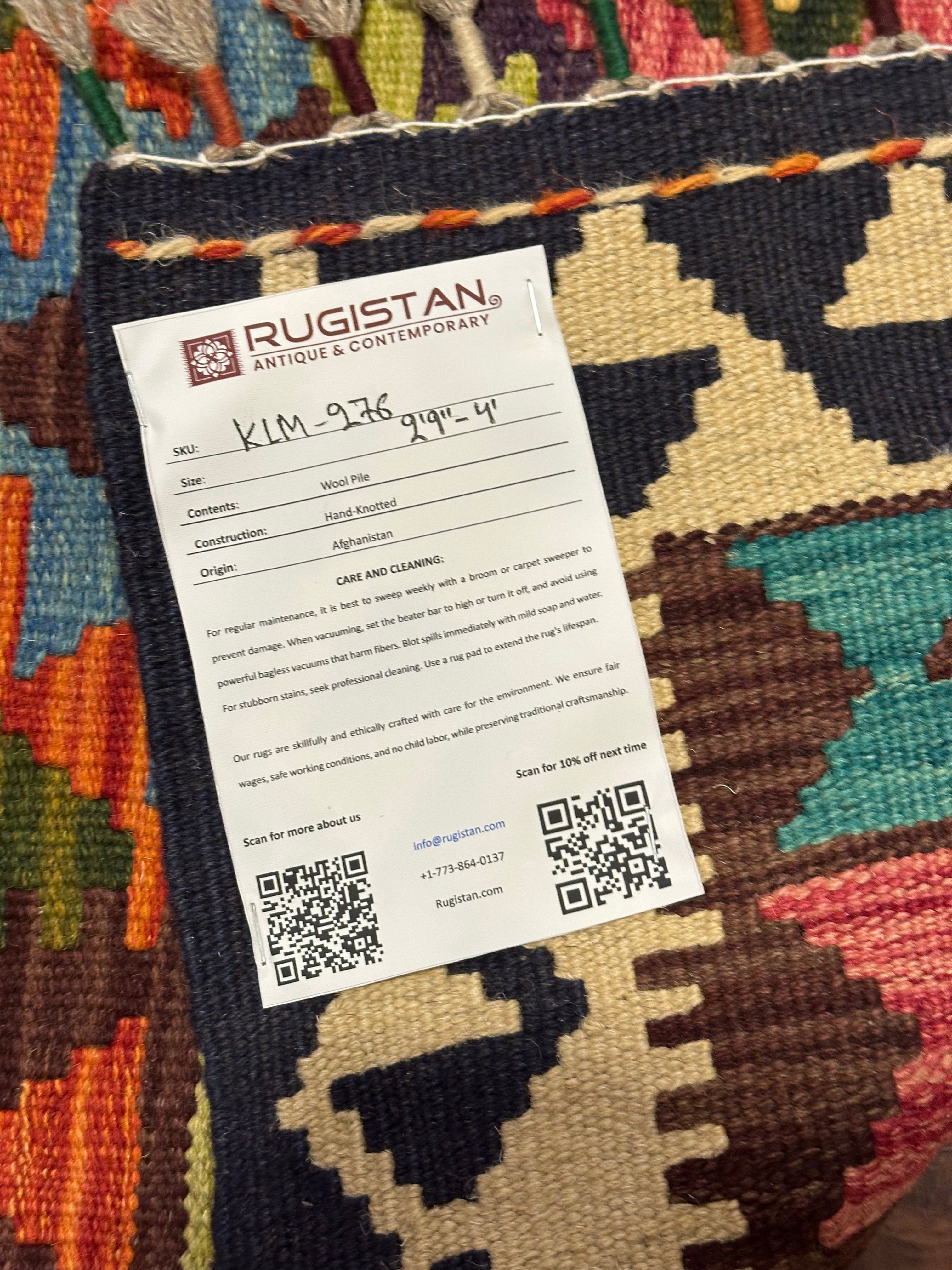 Afghan Kilim Rug 2'9" x 4', Hand-Woven Wool, No. 276, view 4