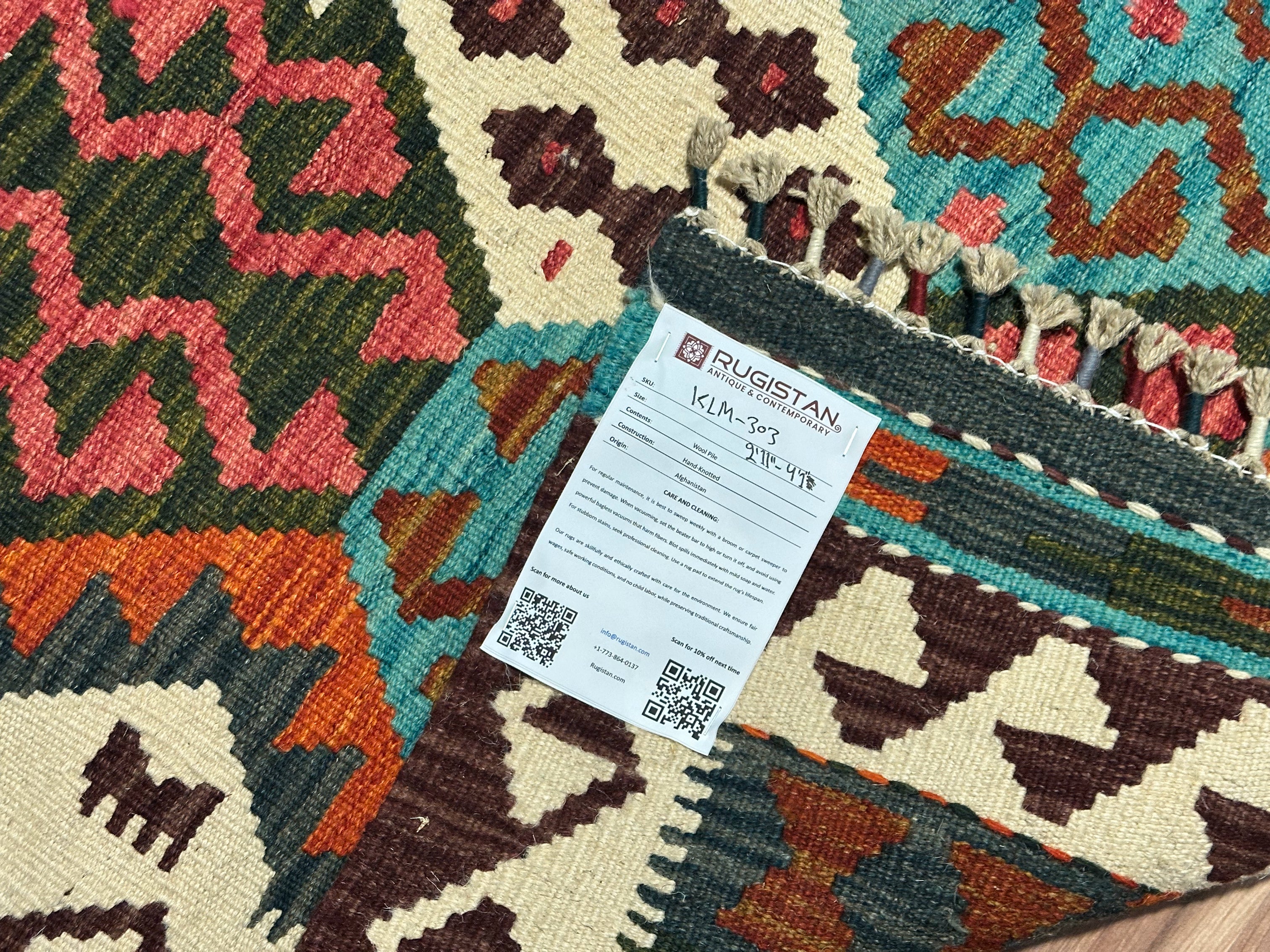 Afghan Kilim Rug 2'11" x 4'1", Hand-Woven Wool, No. 303, view 4