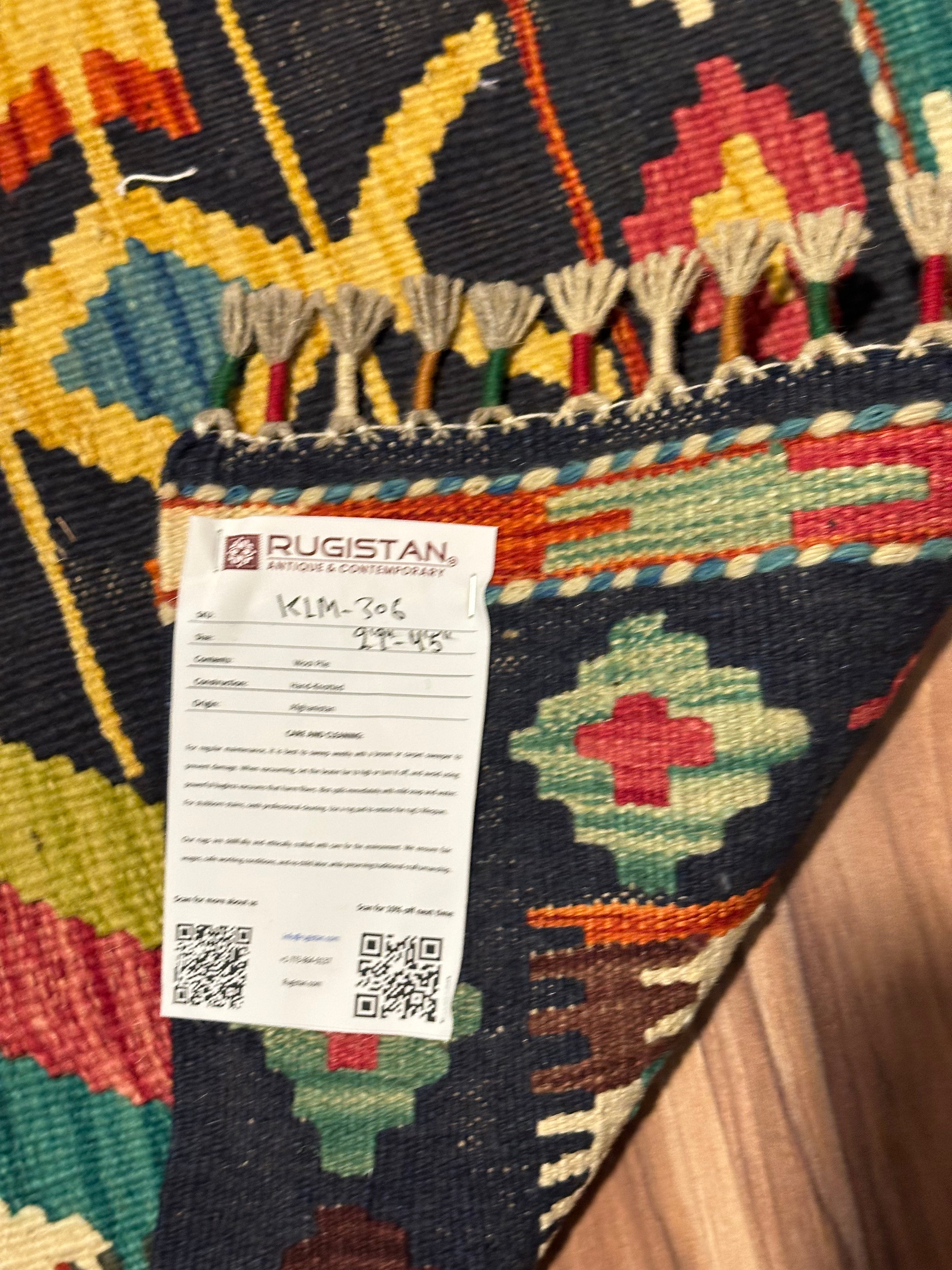 Afghan Kilim Rug 2'9" x 4'5", Hand-Woven Wool, No. 306, view 4