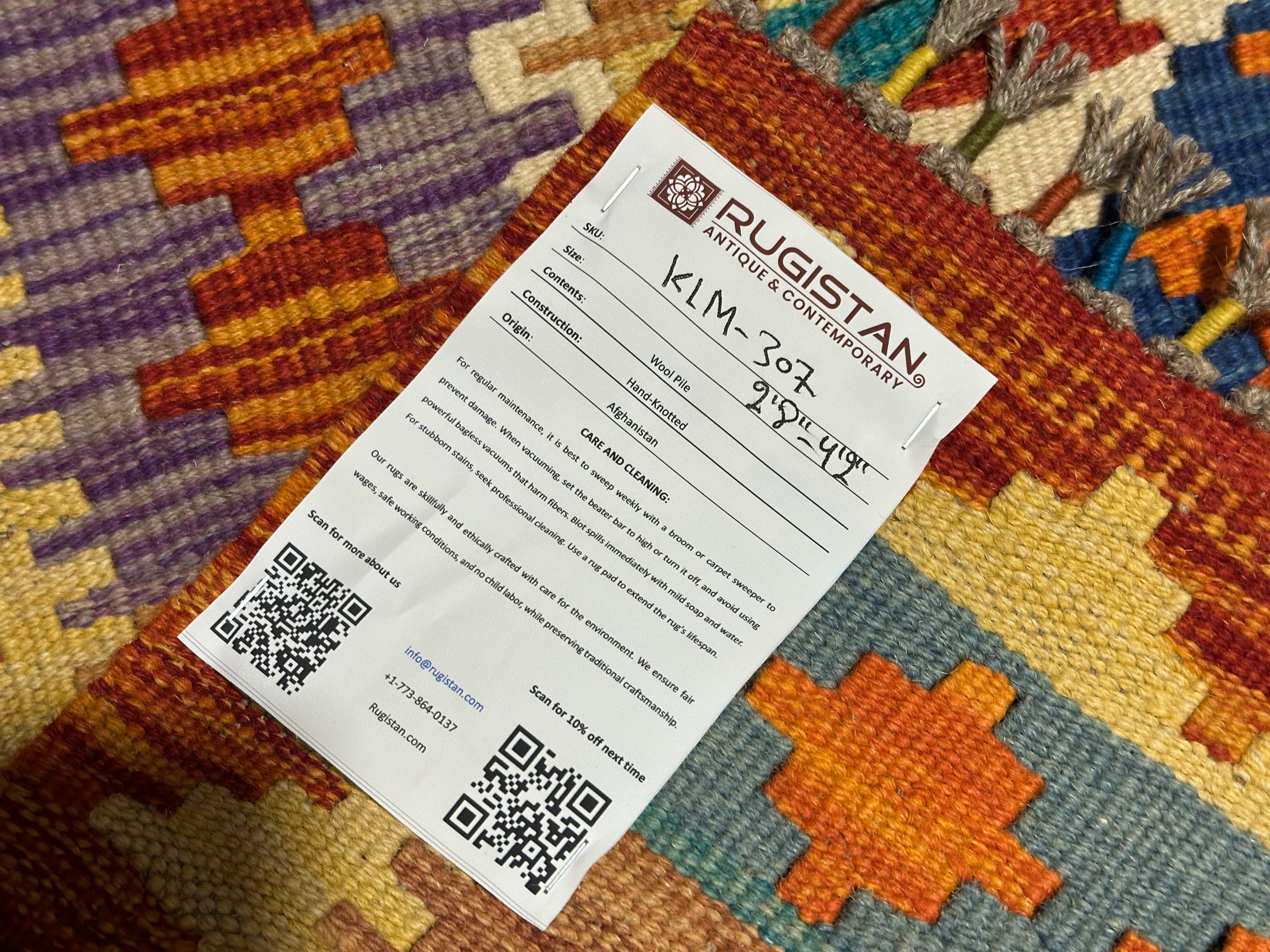 Afghan Kilim Rug 2'8" x 4'2", Hand-Woven Wool, No. 307, view 4