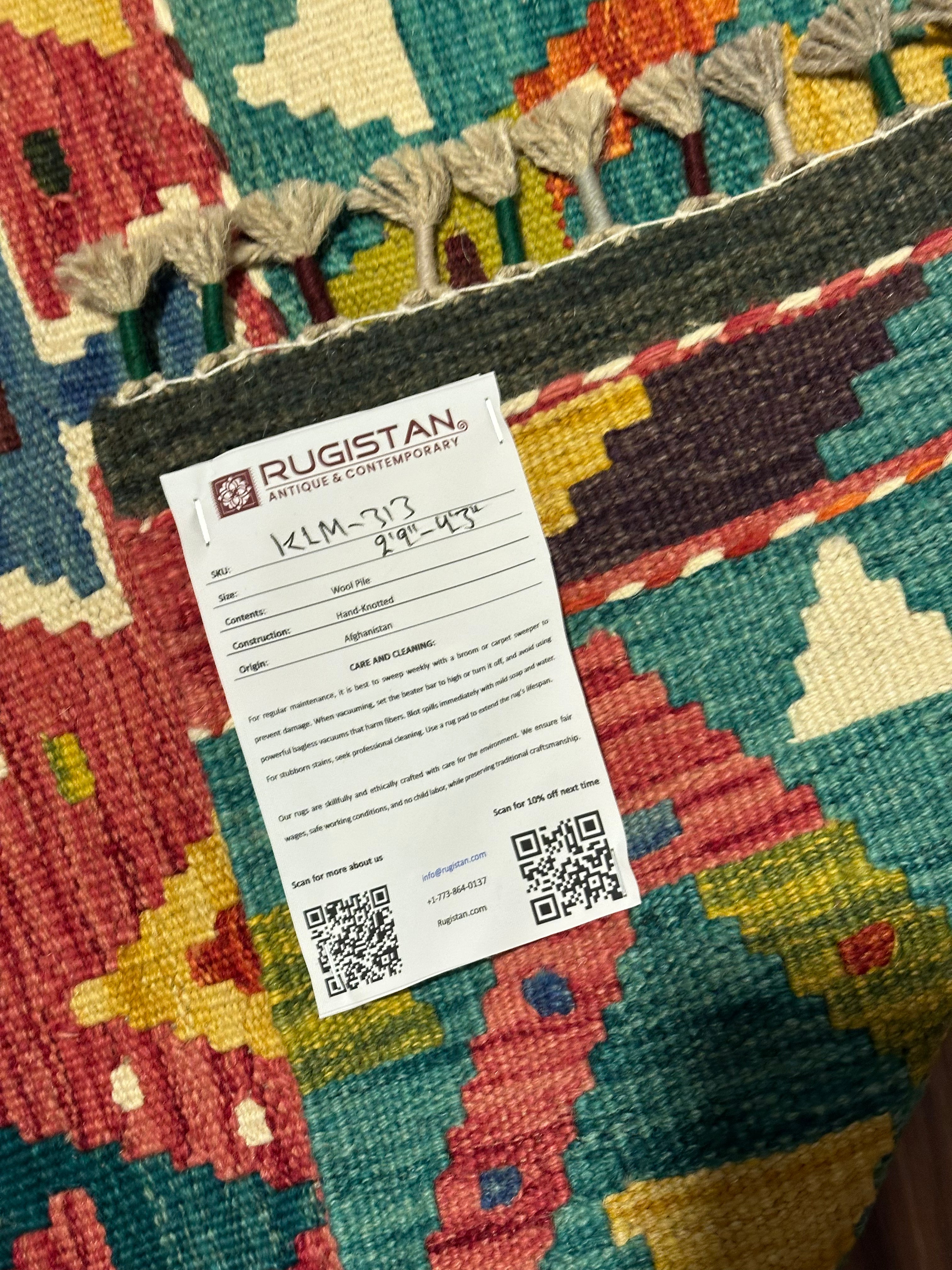 Afghan Kilim Rug 2'9" x 4'3", Hand-Woven Wool, No. 313, view 4