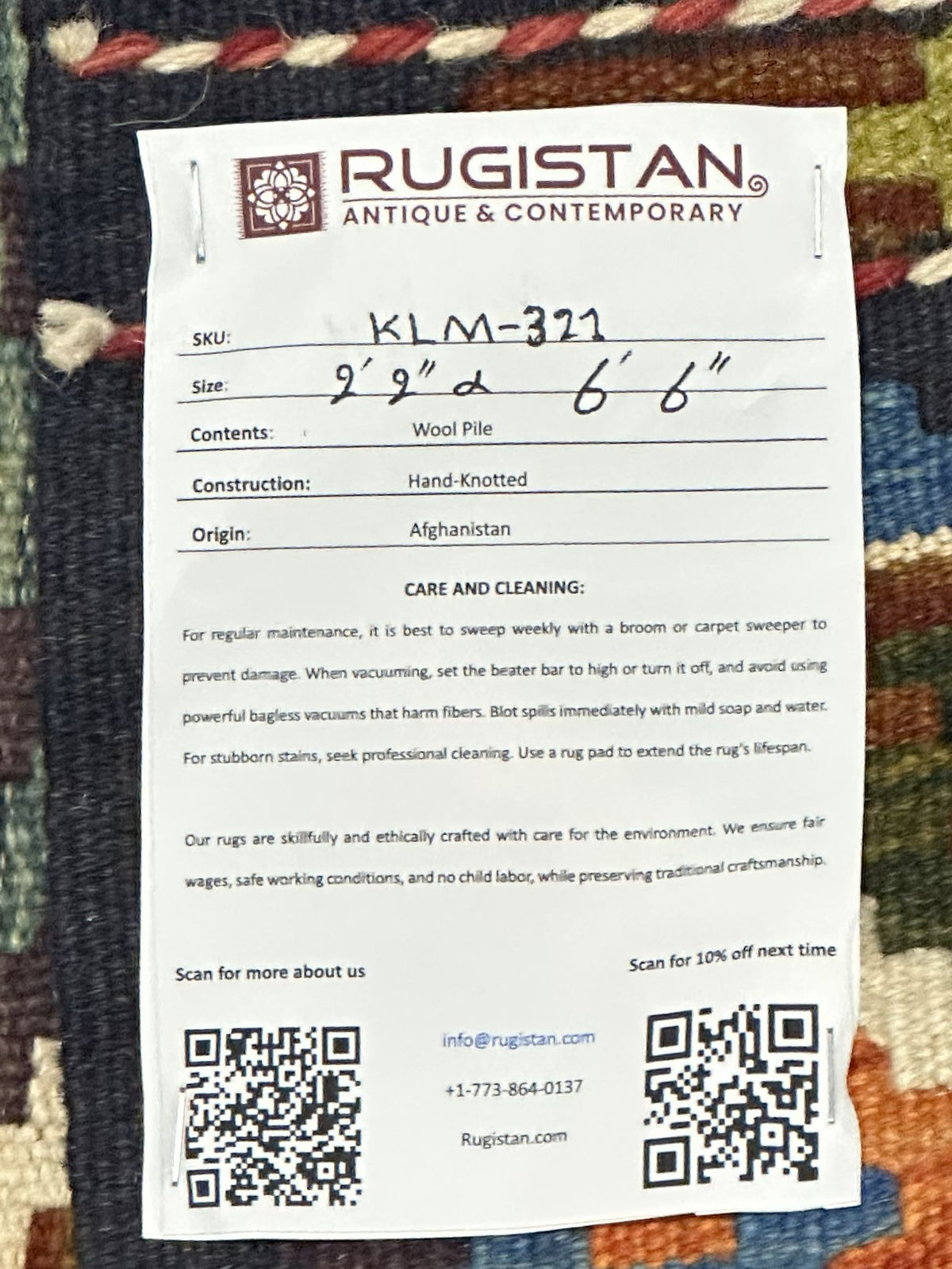 Afghan Kilim Runner 2'2" x 6'5", Hand-Woven Wool, No. 321, view 3