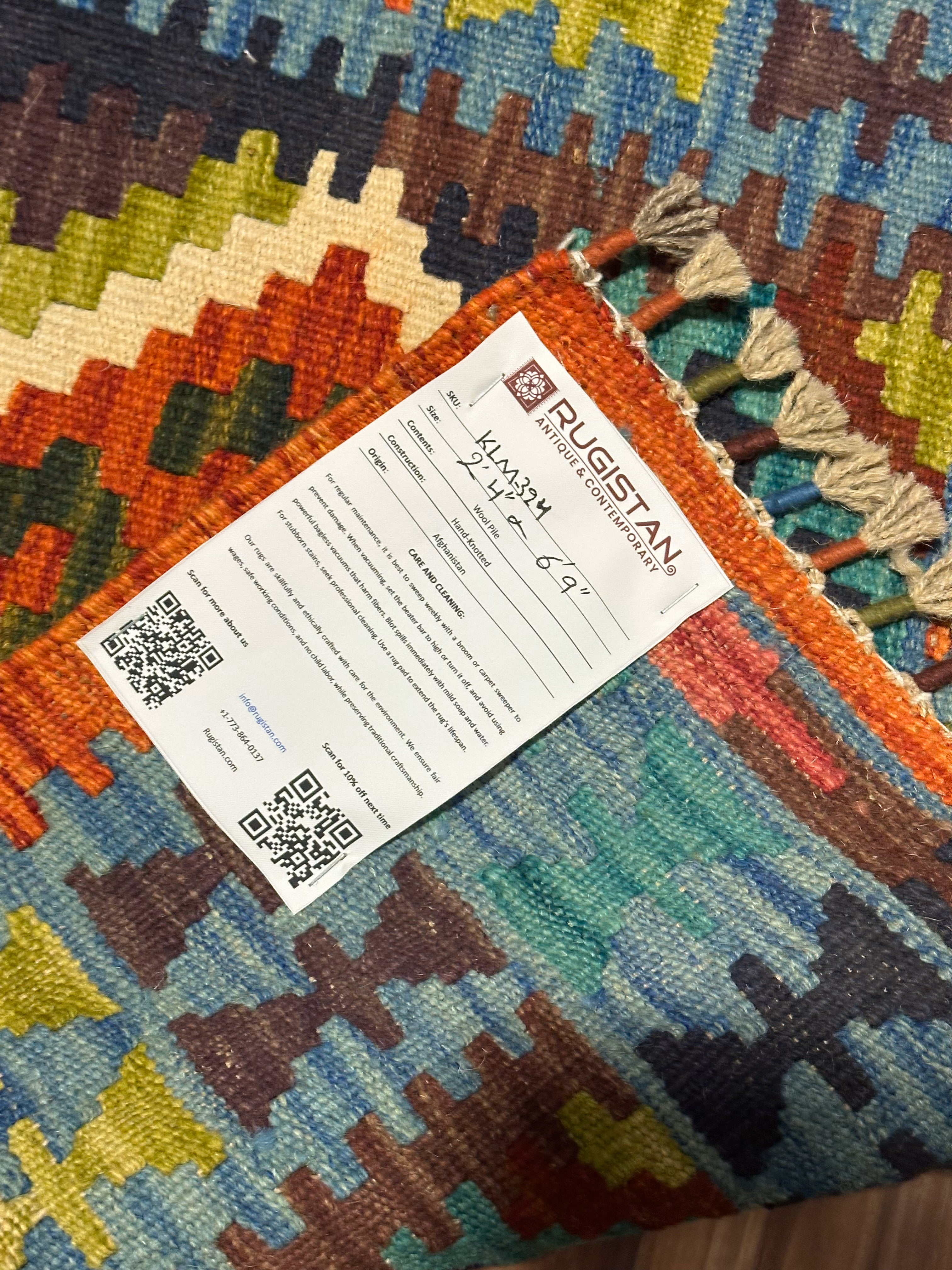 Afghan Kilim Runner 2'4" x 8'2", Hand-Woven Wool, No. 324, view 4