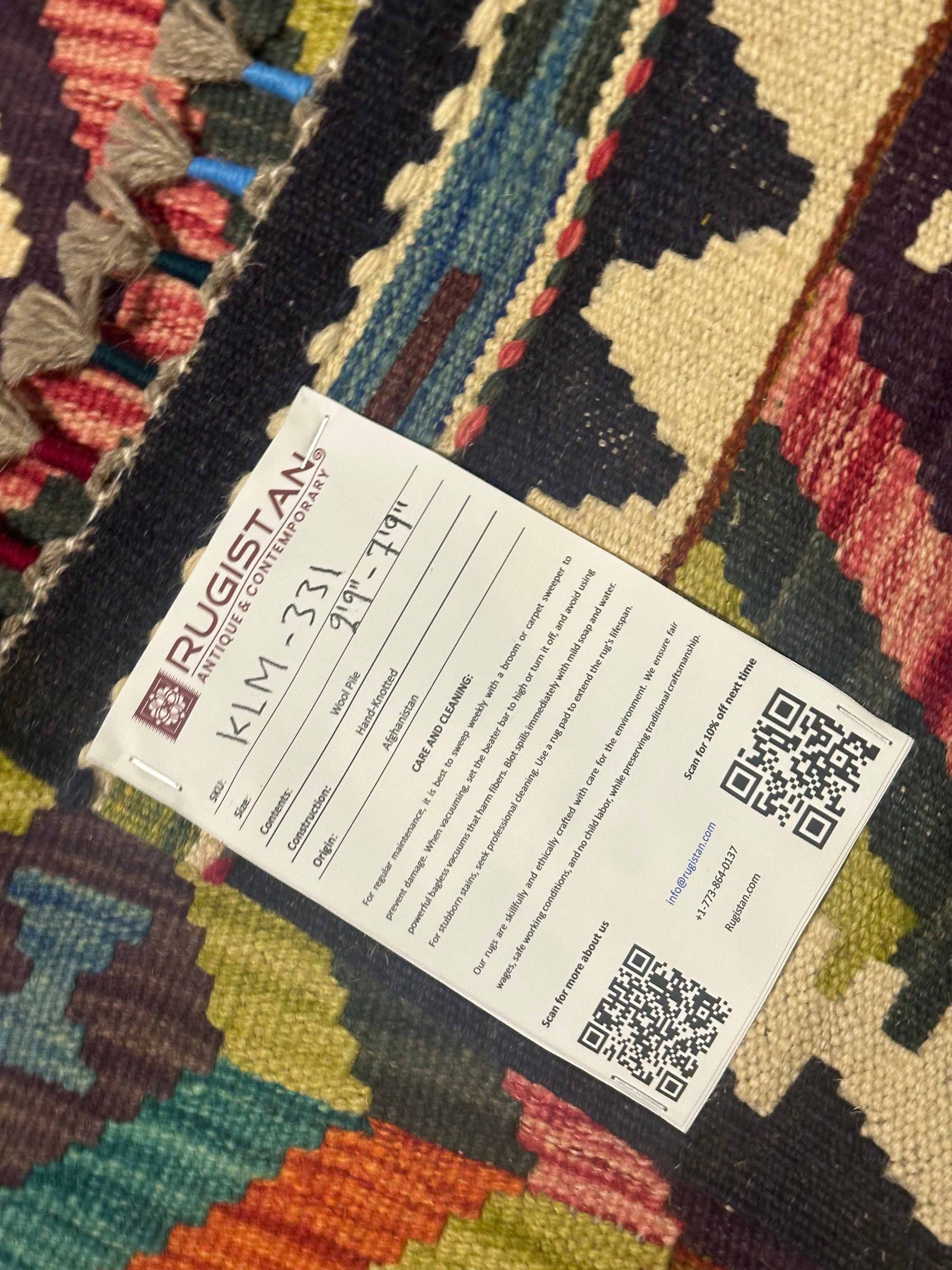 Afghan Kilim Runner 2'9" x 7'9", Hand-Woven Wool, No. 331, view 4