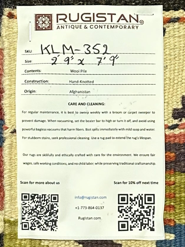 Afghan Kilim Runner 2'9" x 7'9", Hand-Woven Wool, No. 352, view 4