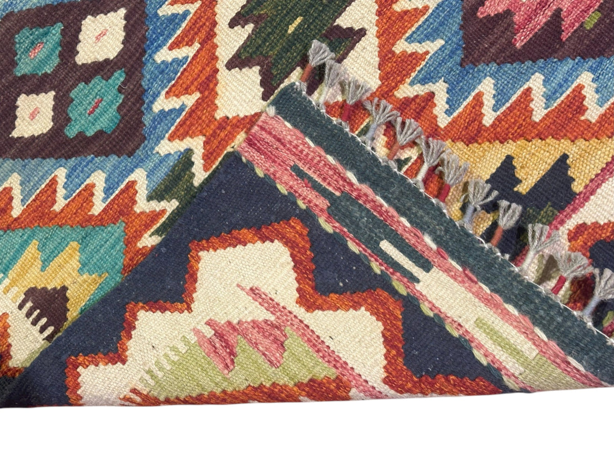 Afghan Kilim Runner 3x10, Gold, Rust & Olive Green, Hand-Woven Wool Flatweave, view 3
