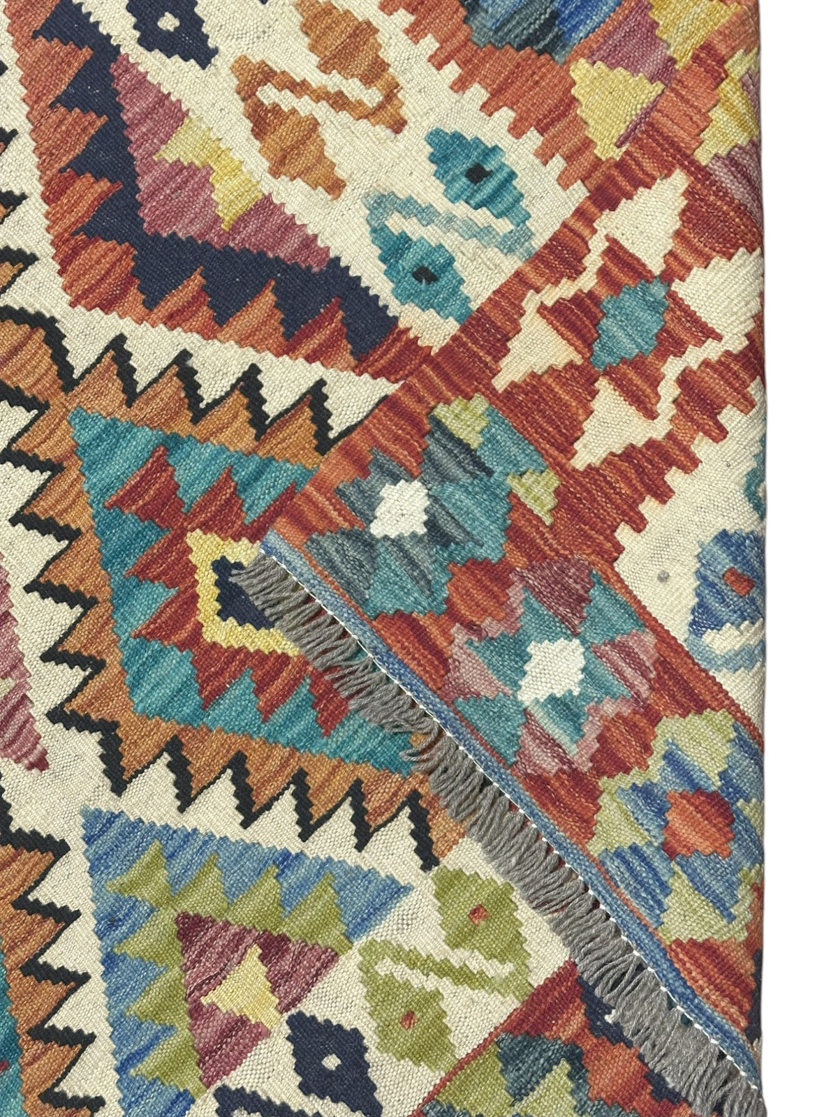 Afghan Kilim Rug 4x6, Ivory, Rust & Gold, Hand-Woven Wool Flatweave, view 3