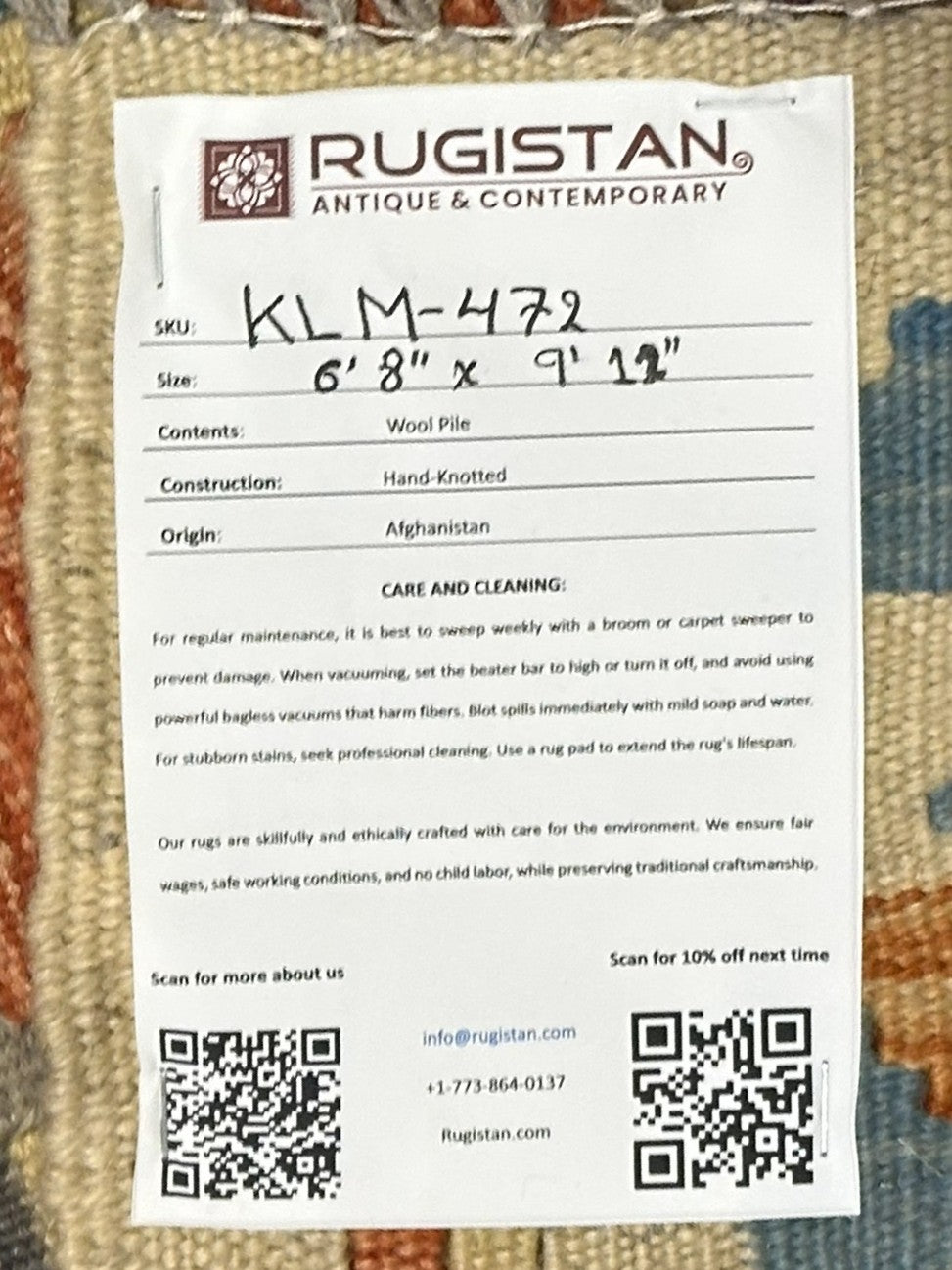 Afghan Kilim Rug 7x10, Beige, Teal & Rust, Hand-Woven Wool Flatweave, view 4