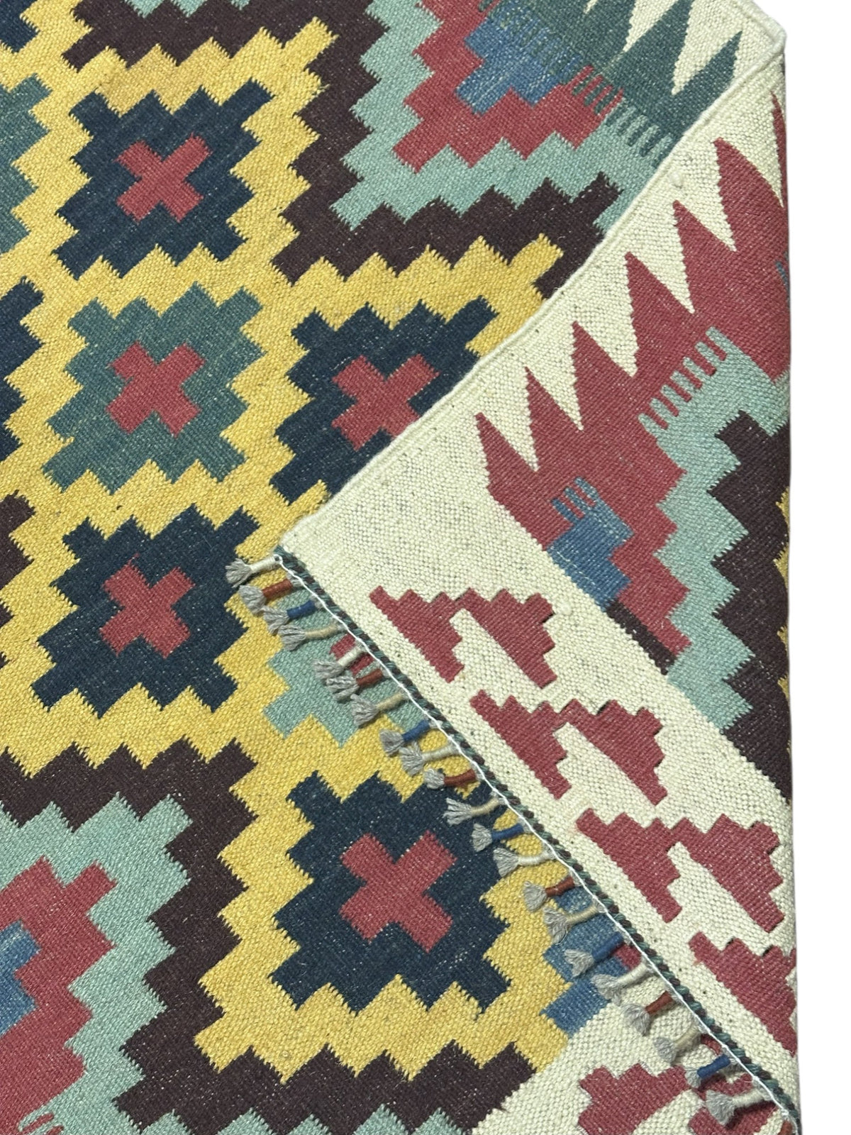Afghan Kilim Runner 3x10, Navy, Yellow & Purple, Hand-Woven Wool Flatweave, view 3
