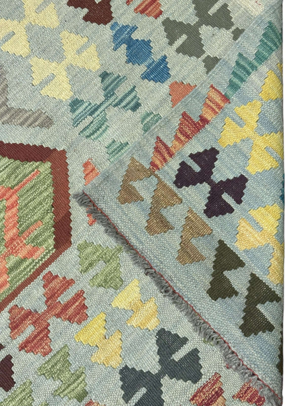 Afghan Kilim Rug 6x10, Gray, Brown & Rust, Hand-Woven Wool Flatweave, view 3