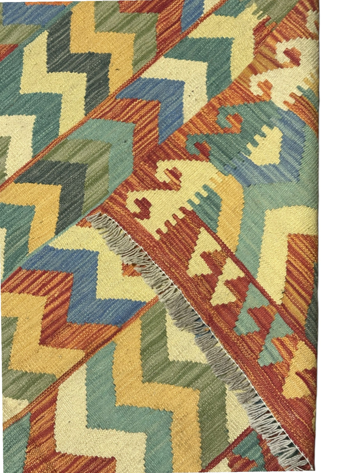 Afghan Kilim Rug 6x8, Red, Blue & Teal, Hand-Woven Wool Flatweave, view 6