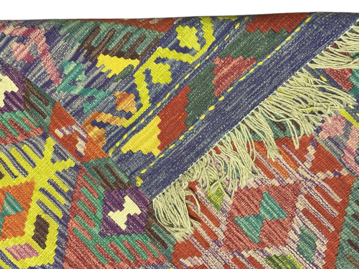 Afghan Kilim Rug 5x7, Red, Pink & Yellow, Hand-Woven Wool Flatweave, view 3