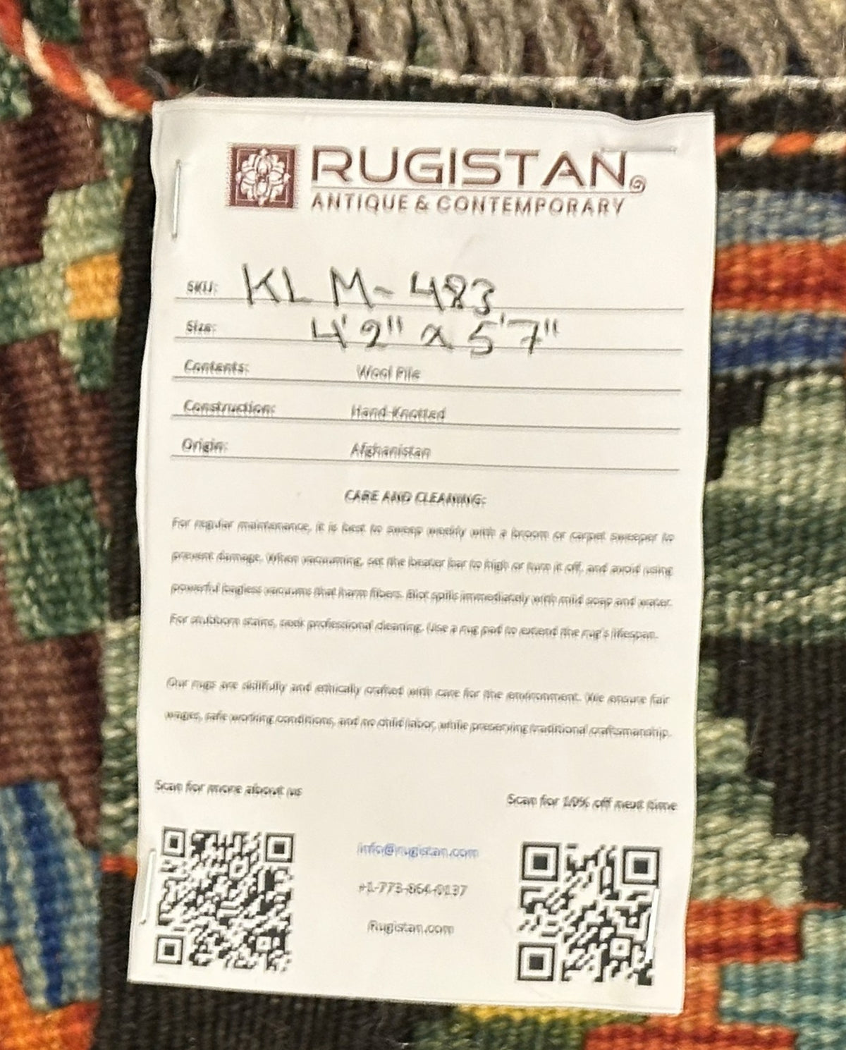 Afghan Kilim Rug 4x6, Olive Green, Navy & Teal, Hand-Woven Wool Flatweave, view 4