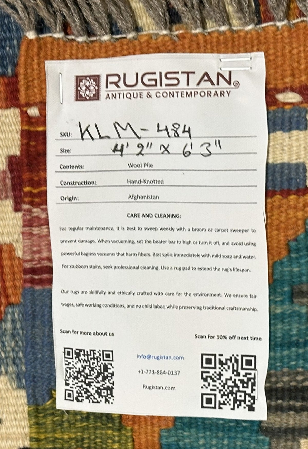 Afghan Kilim Rug 4x6, Rust, Teal & Ivory, Hand-Woven Wool Flatweave, view 4