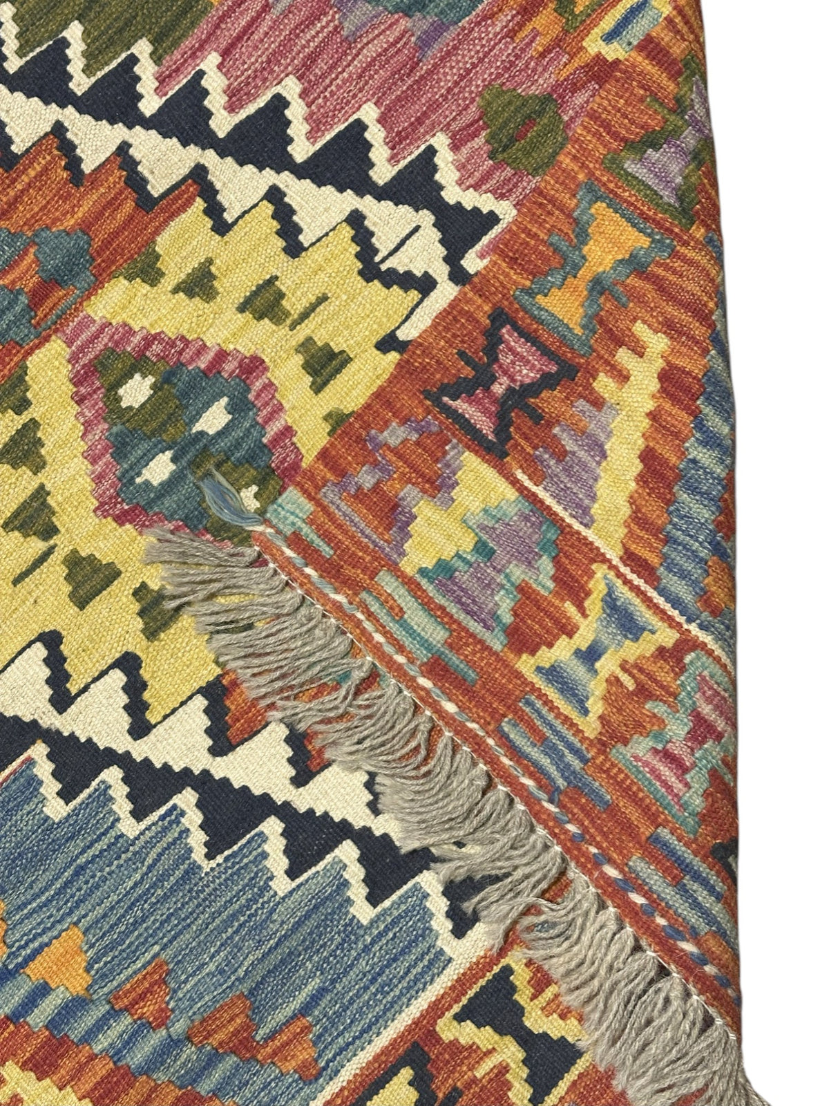Afghan Kilim Runner 3x10, Rust, Teal & Yellow, Hand-Woven Wool Flatweave, view 3