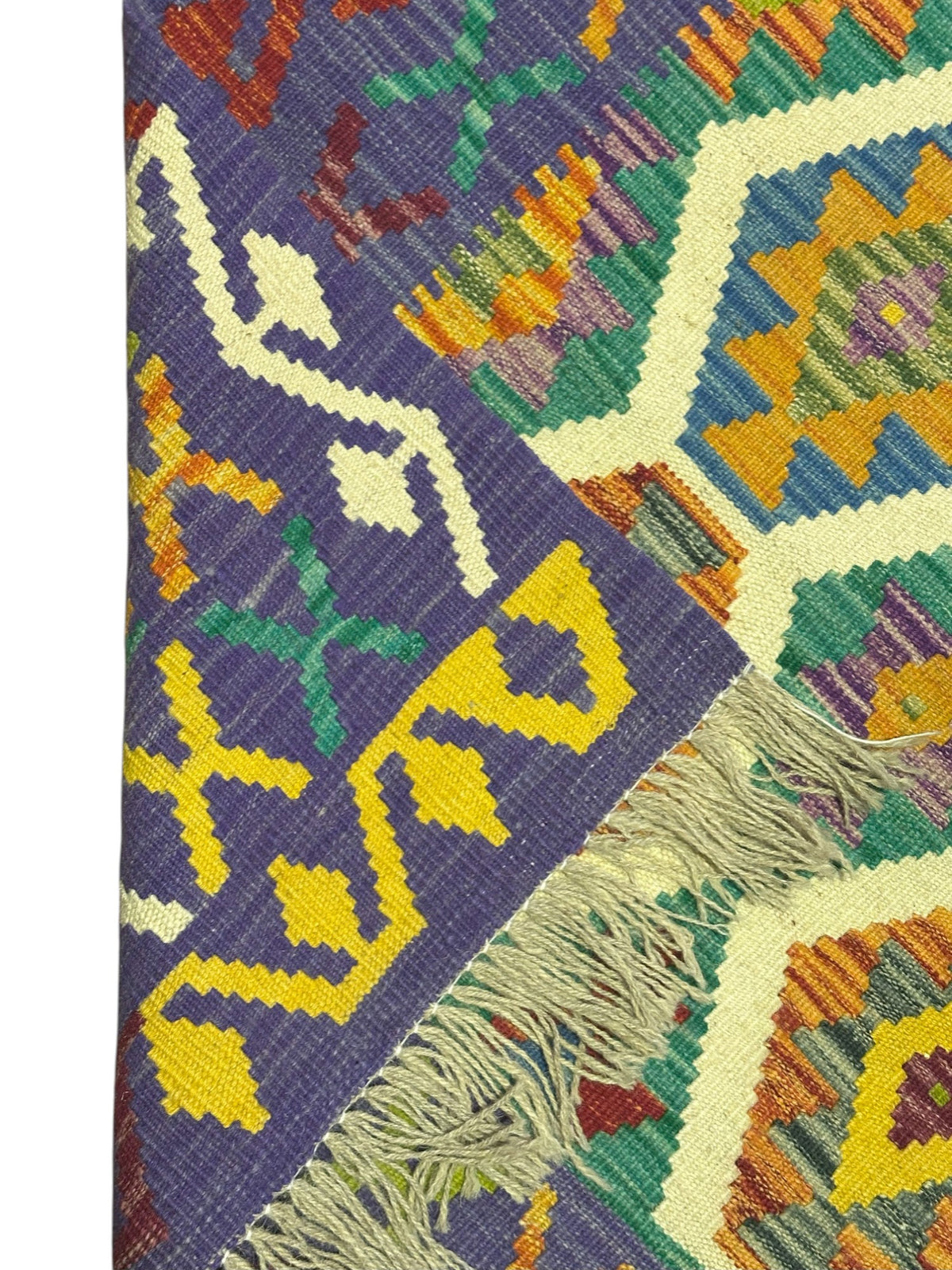 Afghan Kilim Rug 5x7, Purple, Rust & Ivory, Hand-Woven Wool Flatweave, view 3