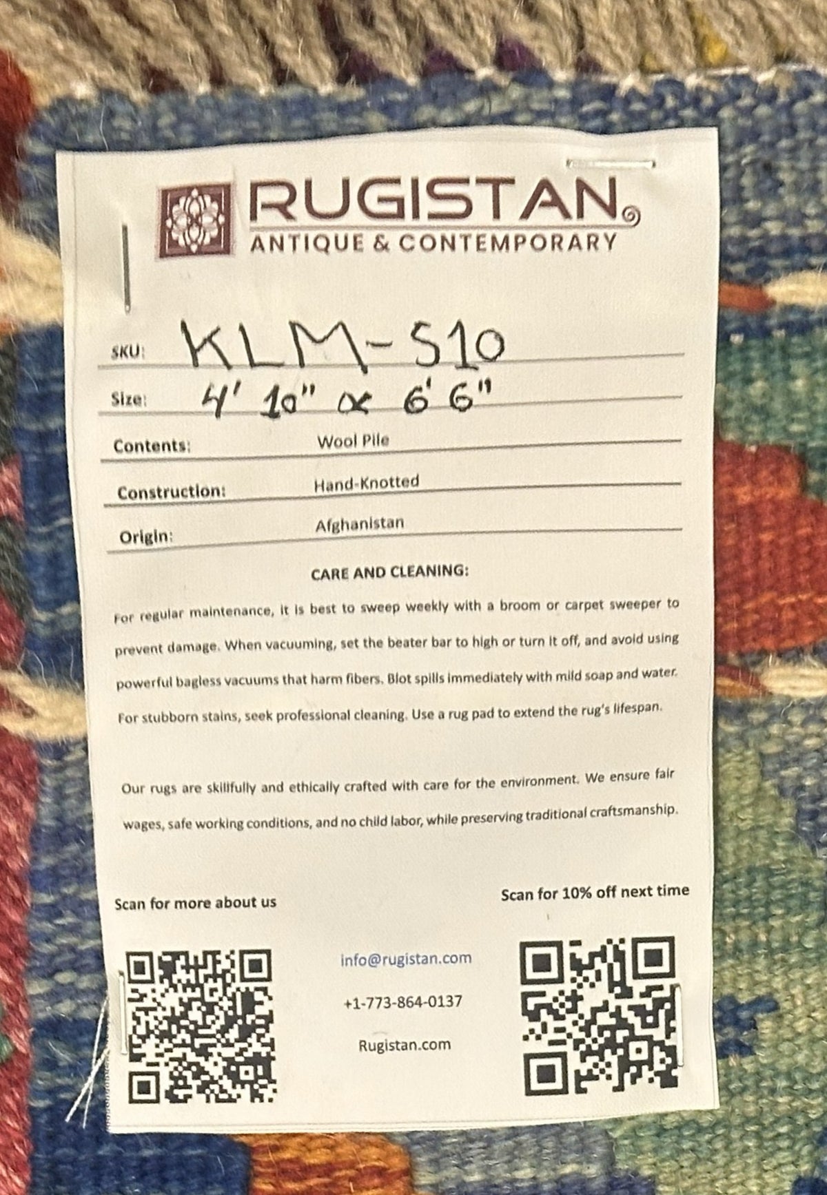 Afghan Kilim Rug 5x6, Red, Blue & Yellow, Hand-Woven Wool Flatweave, view 4