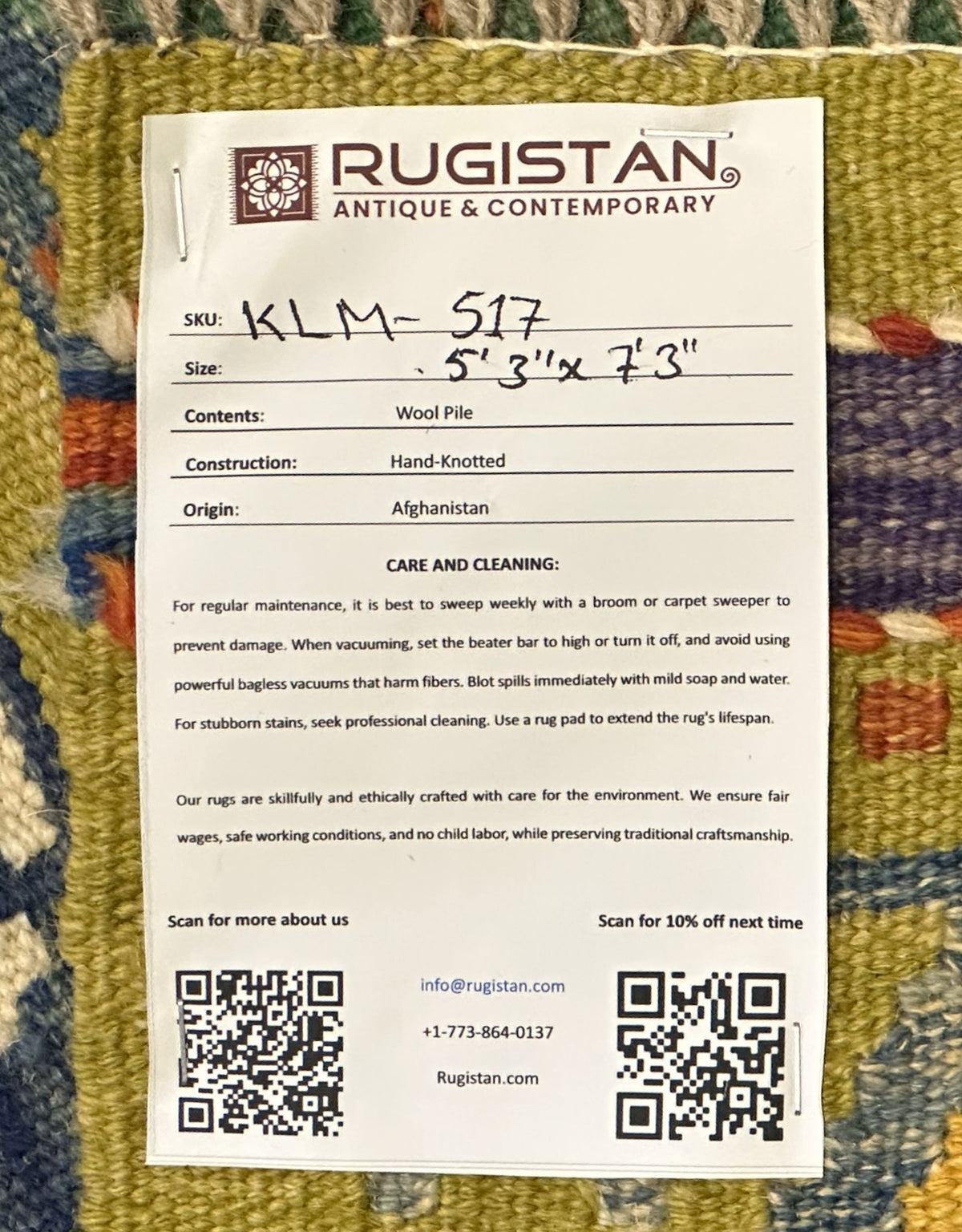 Afghan Kilim Rug 5x7, Olive Green, Blue & Purple, Hand-Woven Wool Flatweave, view 4