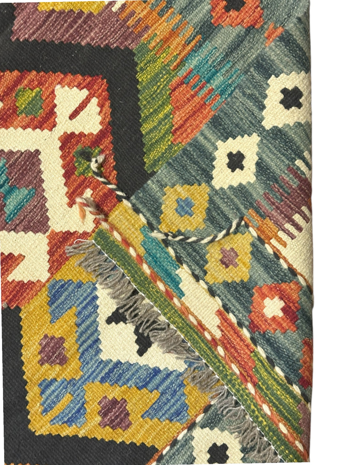 Afghan Kilim Rug 3x4, Gray, Black & Ivory, Hand-Woven Wool Flatweave, view 3
