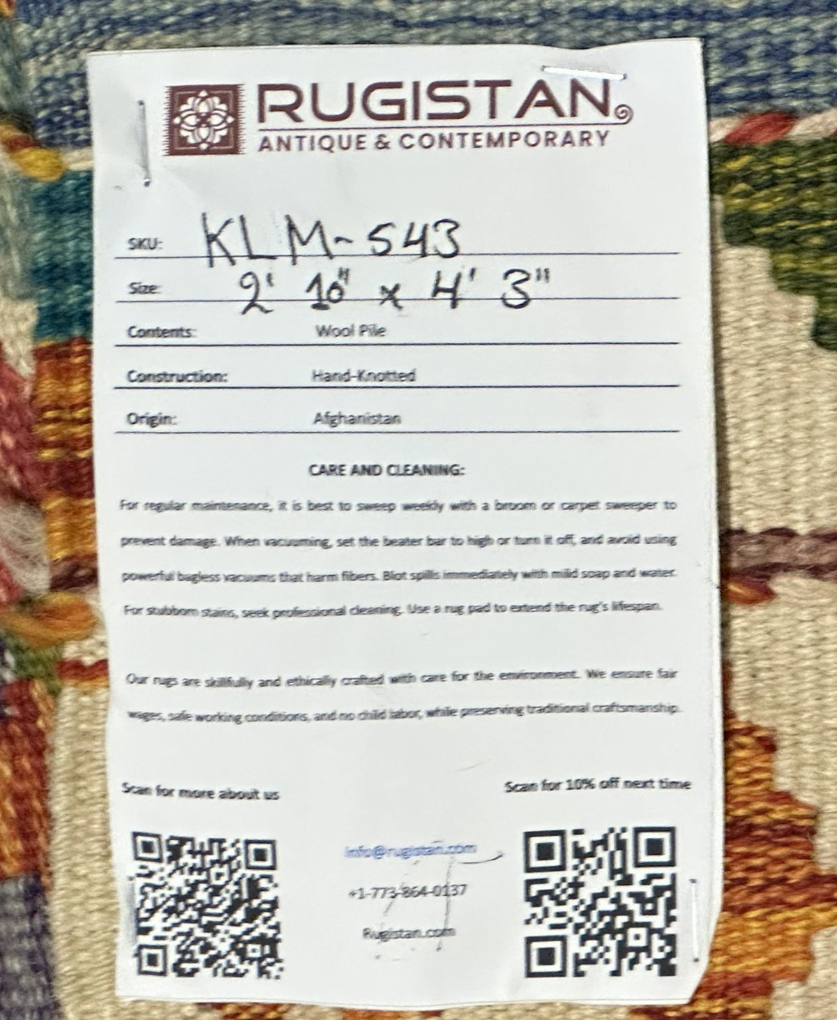 Afghan Kilim Rug 2'10" x 4'11", Hand-Woven Wool, No. 543, view 4