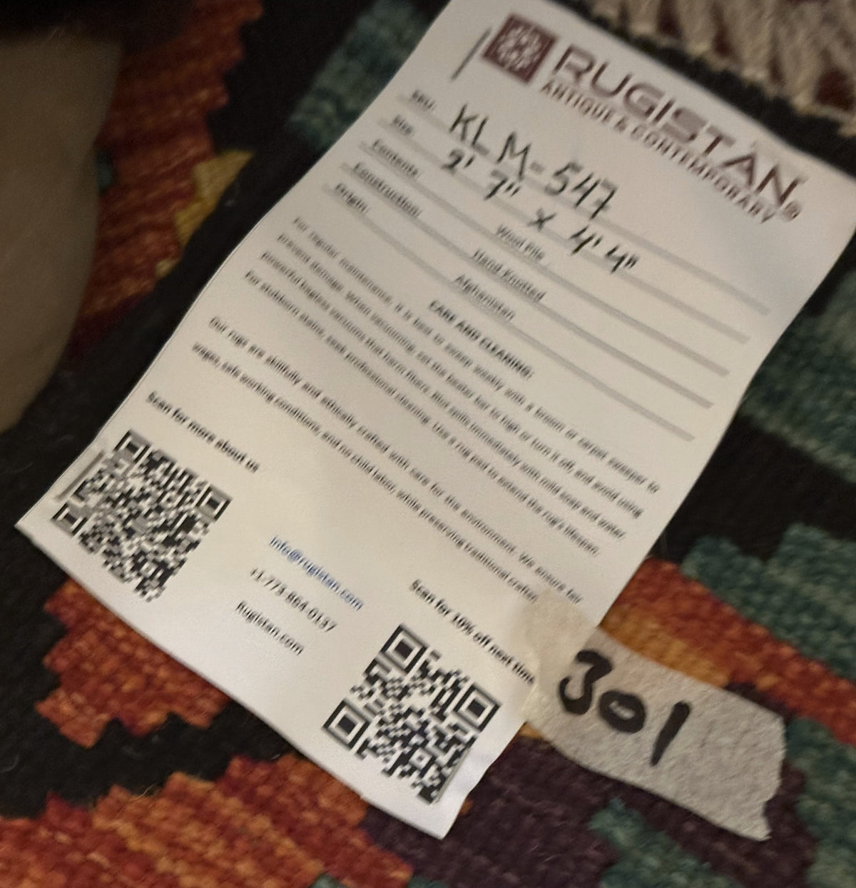 Afghan Kilim Rug 2'7" x 4'4", Hand-Woven Wool, No. 547P, view 4