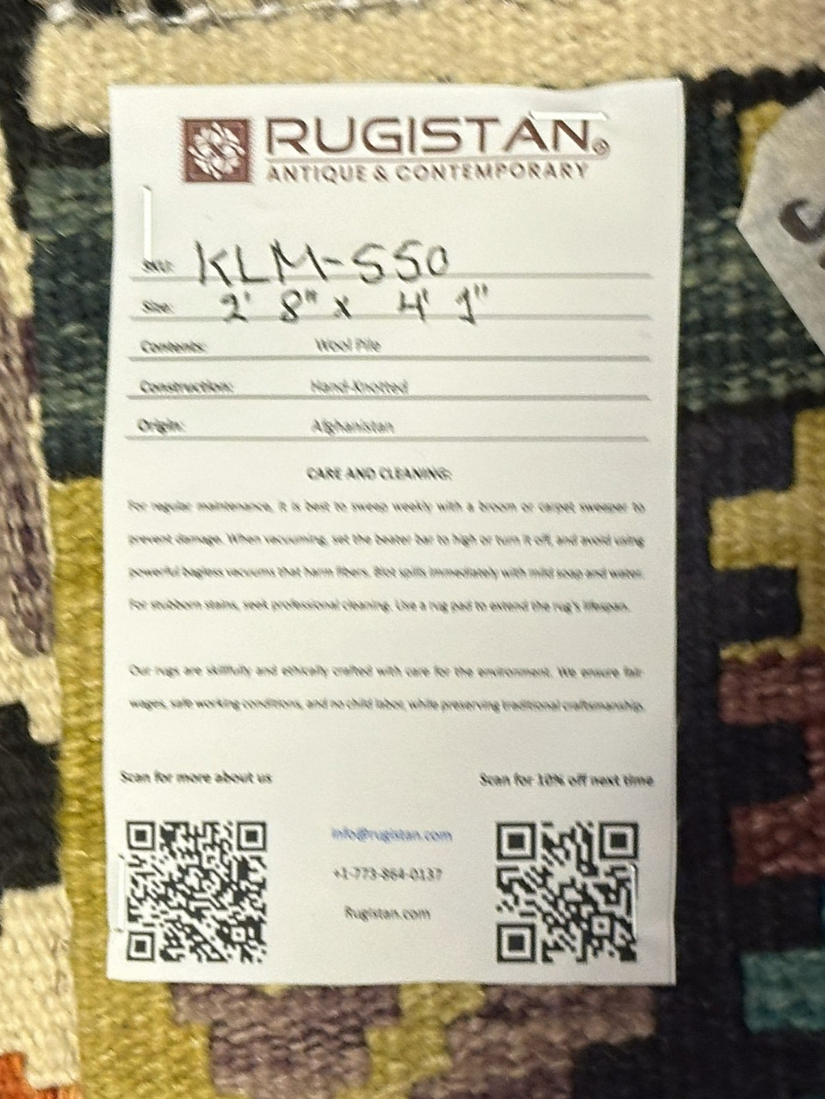 Afghan Kilim Rug 2'8" x 4'1", Hand-Woven Wool, No. 550, view 4