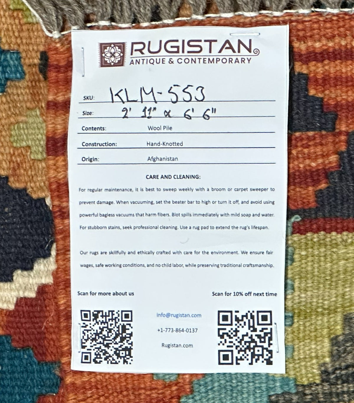 Afghan Kilim Runner 2'11" x 6'6", Hand-Woven Wool, No. 553, view 4