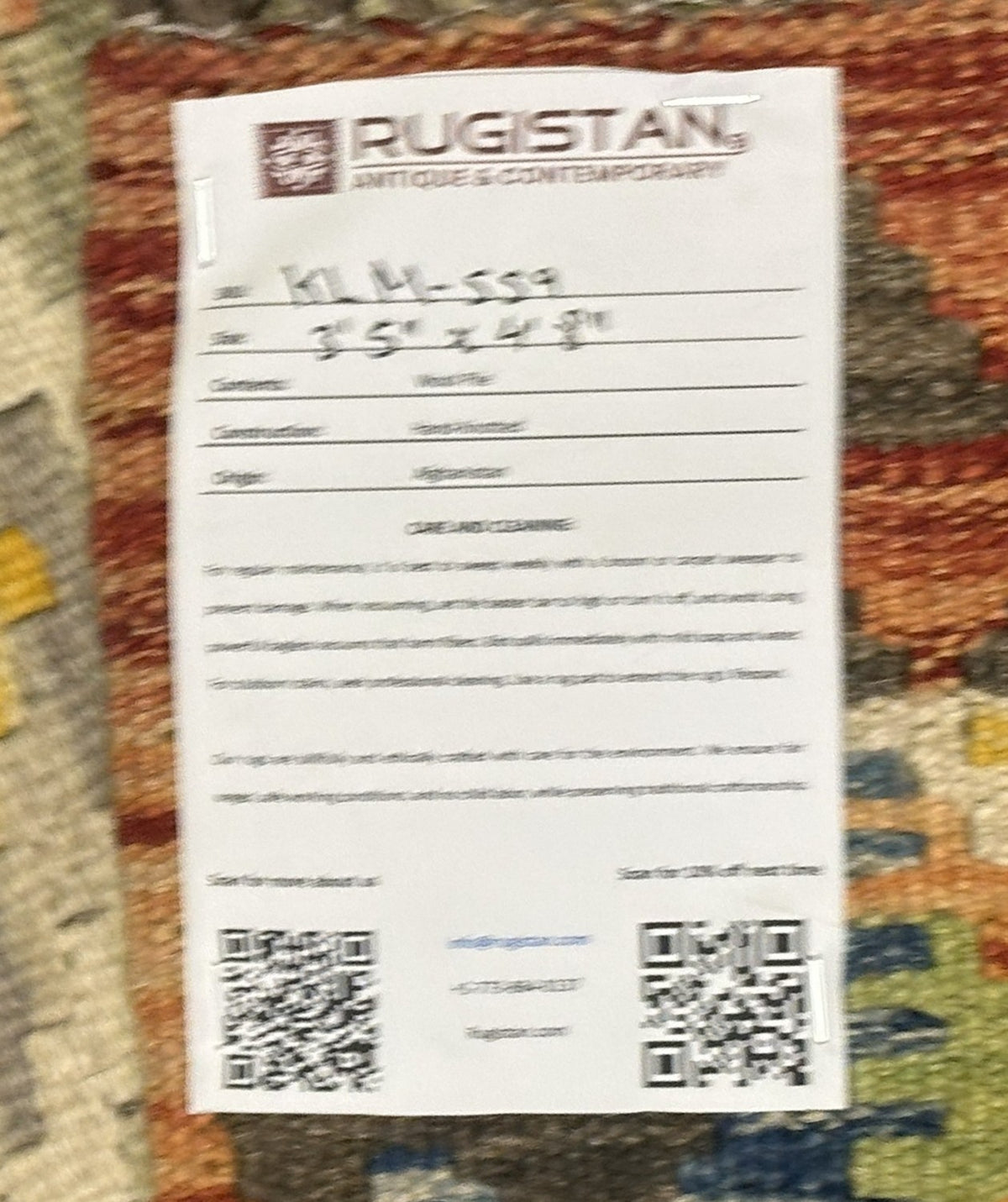 Afghan Kilim Rug 3'5" x 4'8", Hand-Woven Wool, No. 559, view 4
