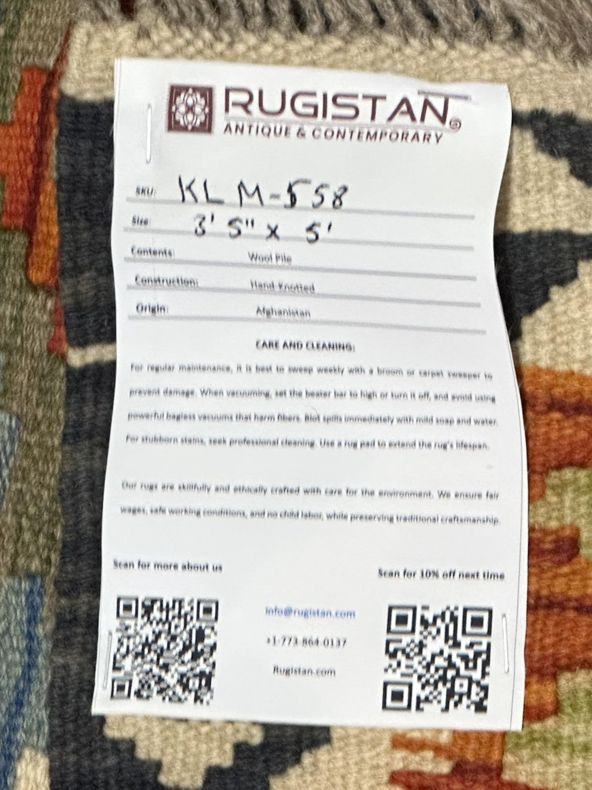 Afghan Kilim Rug 3'5" x 5', Hand-Woven Wool, No. 558, view 4