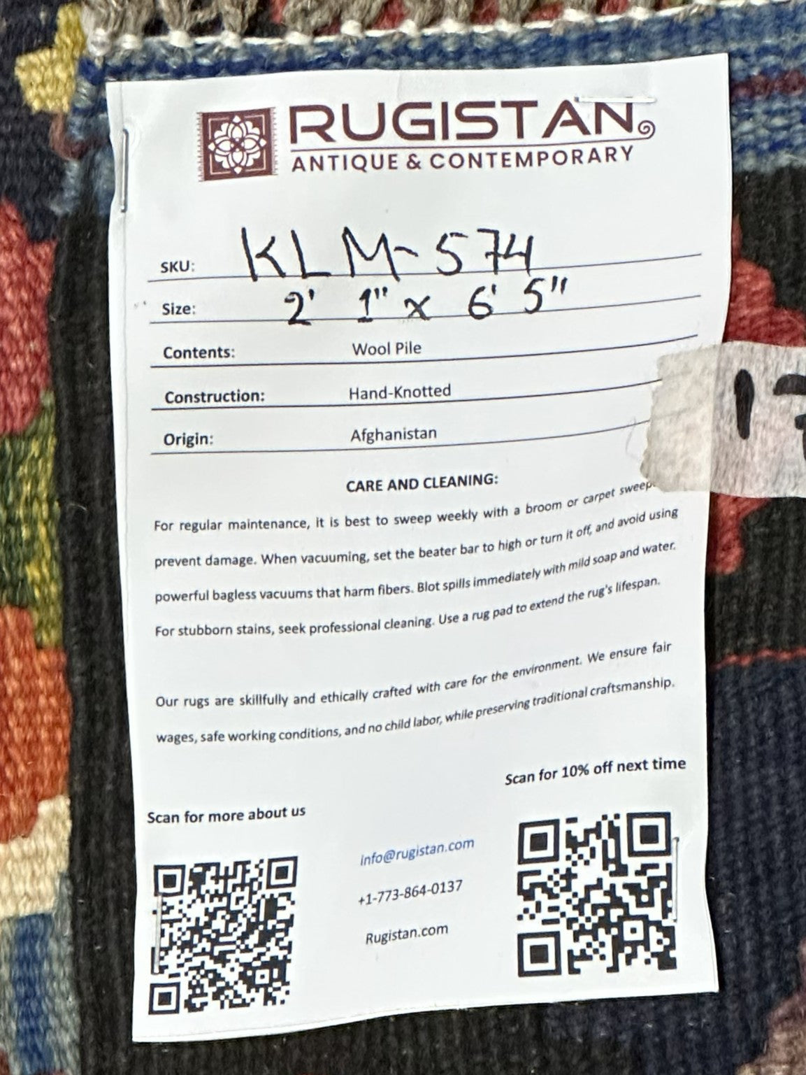 Afghan Kilim Runner 2'1" x 6'5", Hand-Woven Wool, No. 574, view 4