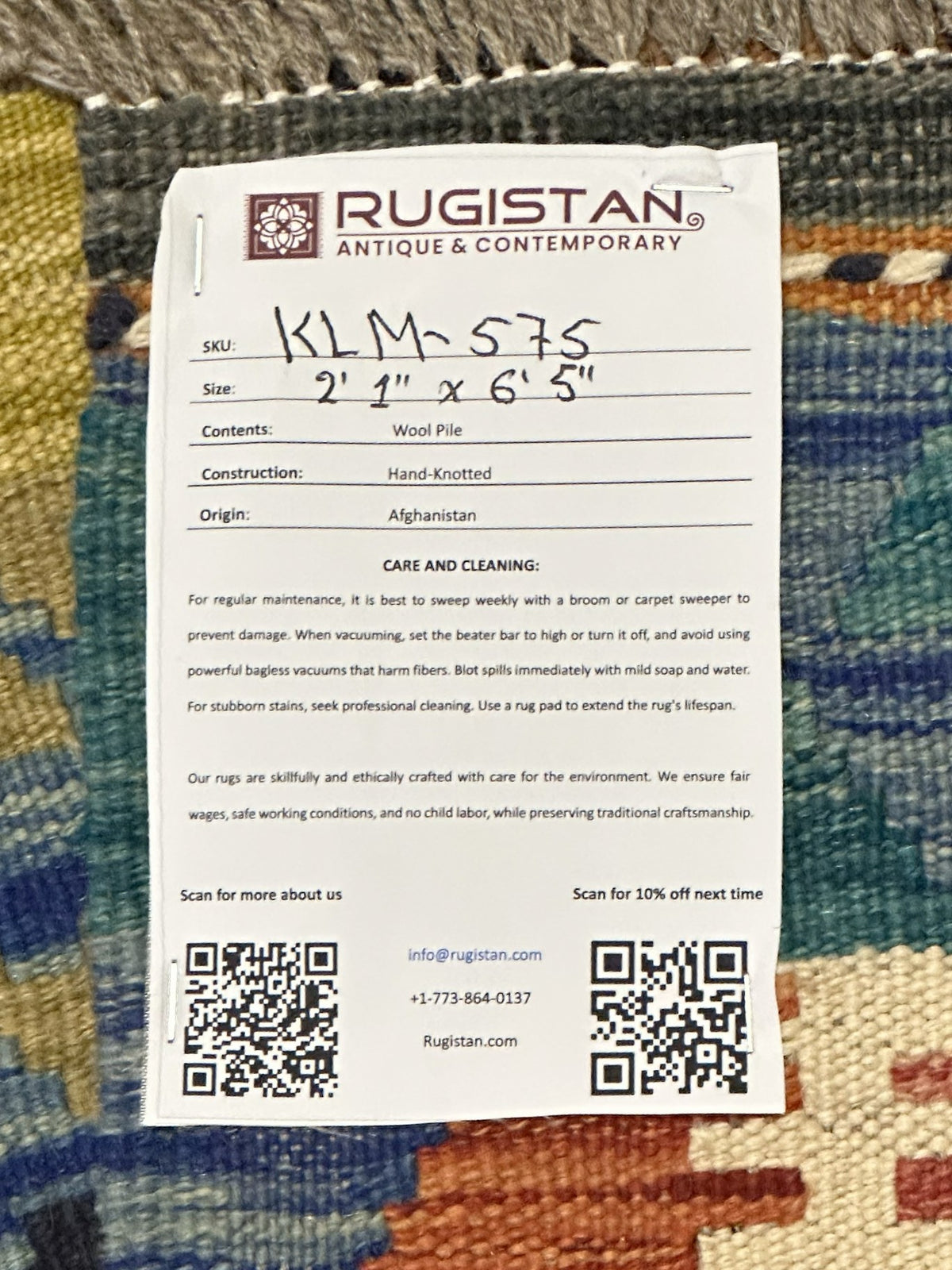 Afghan Kilim Runner 2'1" x 6'5", Hand-Woven Wool, No. 575, view 4