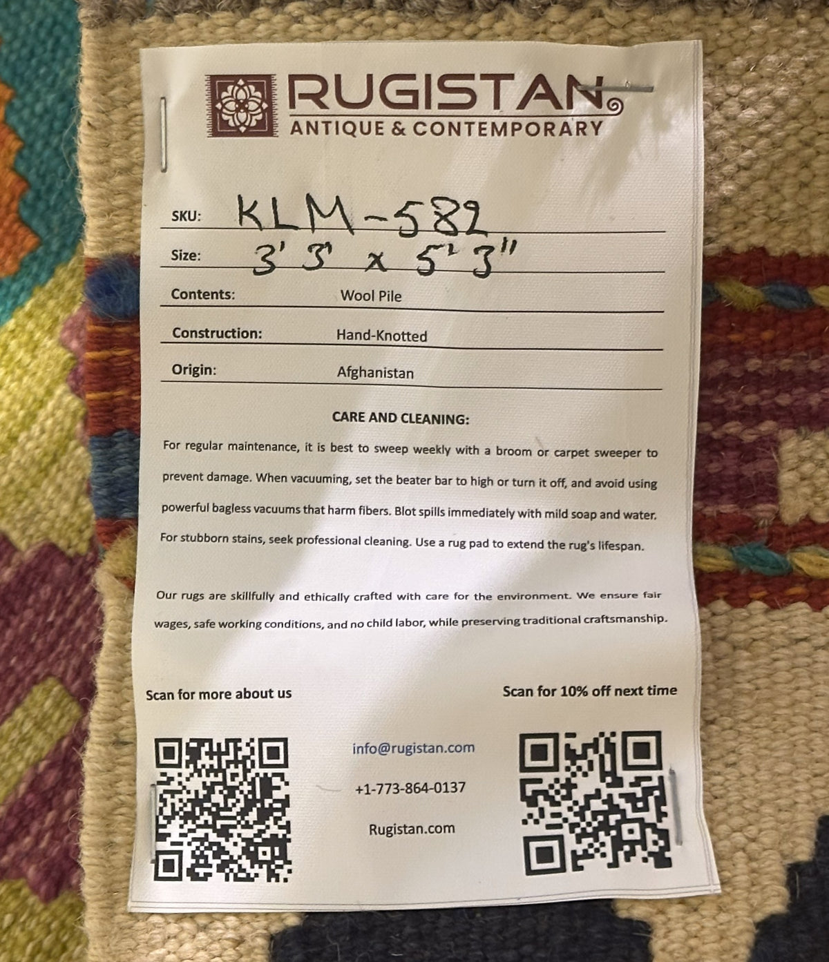 Afghan Kilim Rug 3'3" x 5'3", Hand-Woven Wool, No. 582, view 4