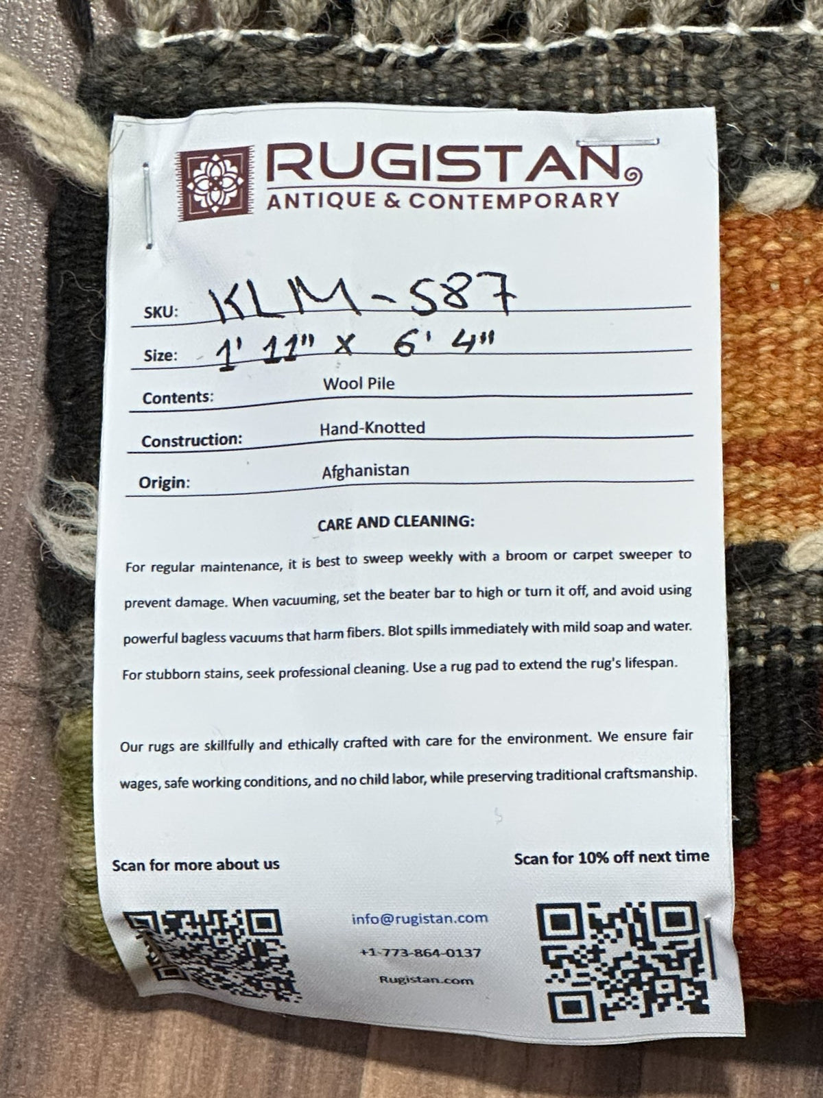 Afghan Kilim Runner 1'11" x 6'4", Hand-Woven Wool, No. 587, view 4