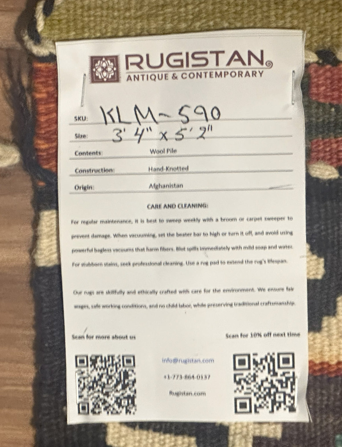 Afghan Kilim Rug 3'4" x 5'2", Hand-Woven Wool, No. 590, view 4