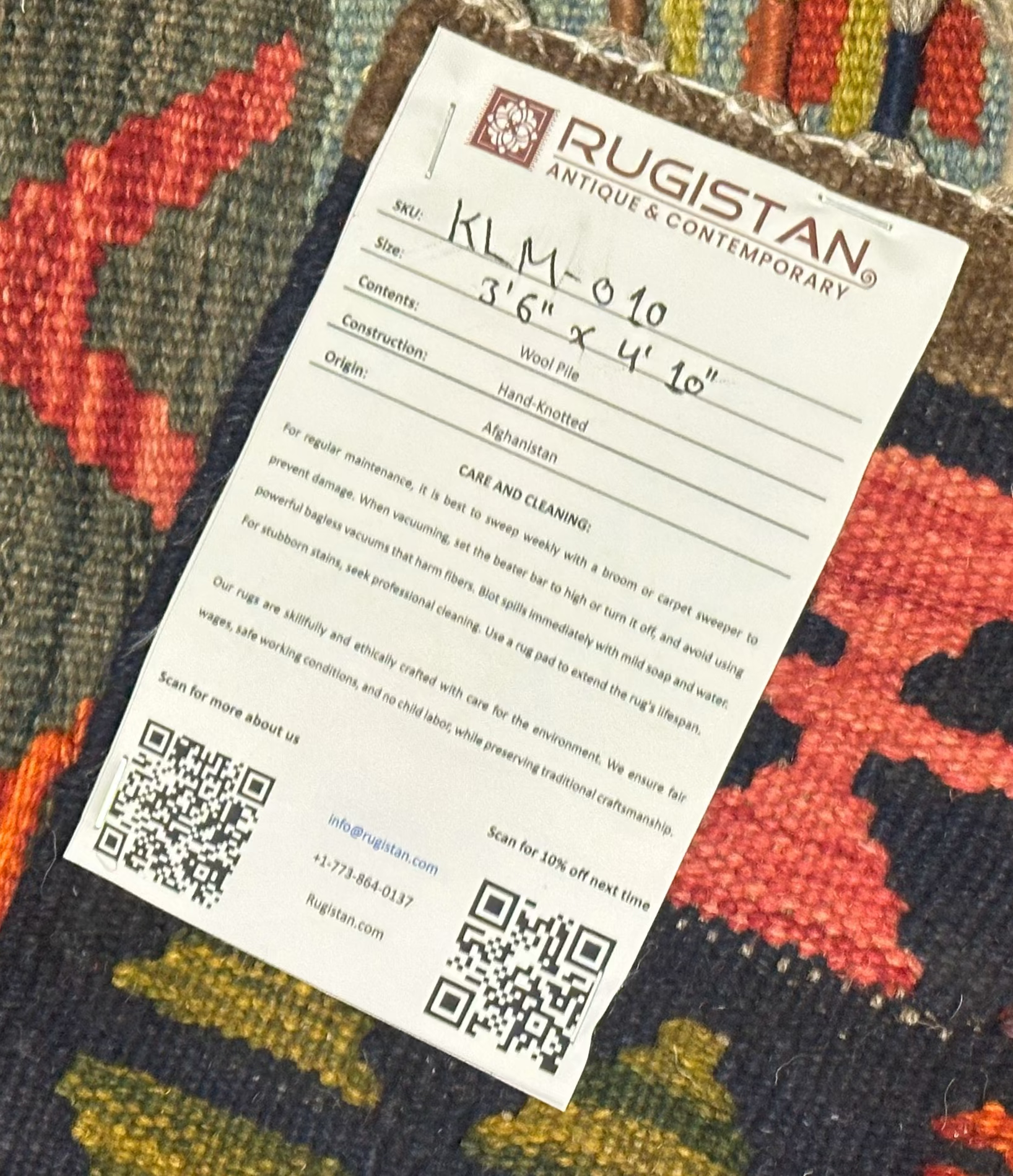 Afghan Kilim Rug 4x5, Rust, Ivory & Navy, Diamond Lattice Wool Flatweave, view 4
