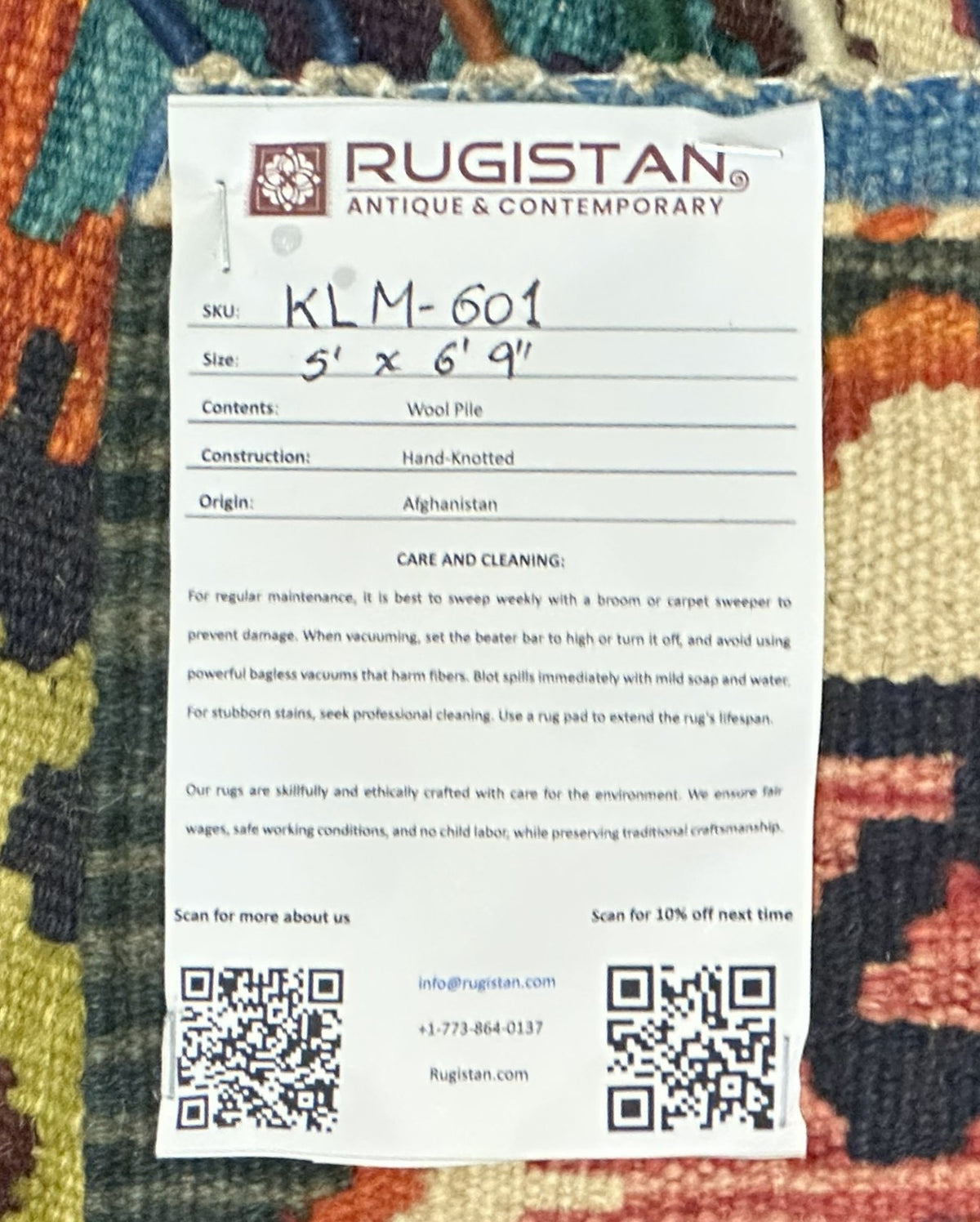 Afghan Kilim Rug 5' x 6'9", Hand-Woven Wool, No. 601, view 4