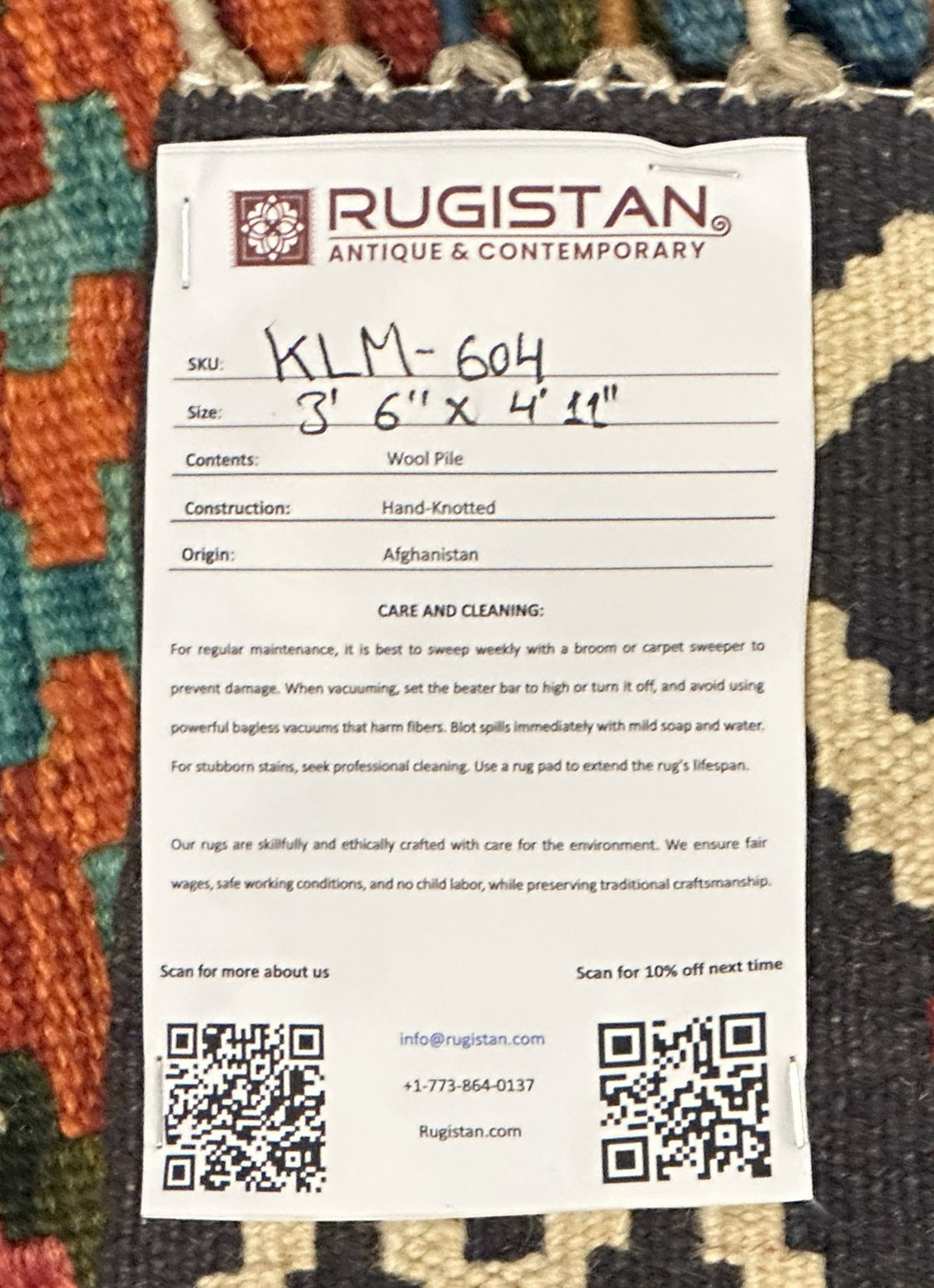 Afghan Kilim Rug 3'6" x 4'11", Hand-Woven Wool, No. 604, view 4