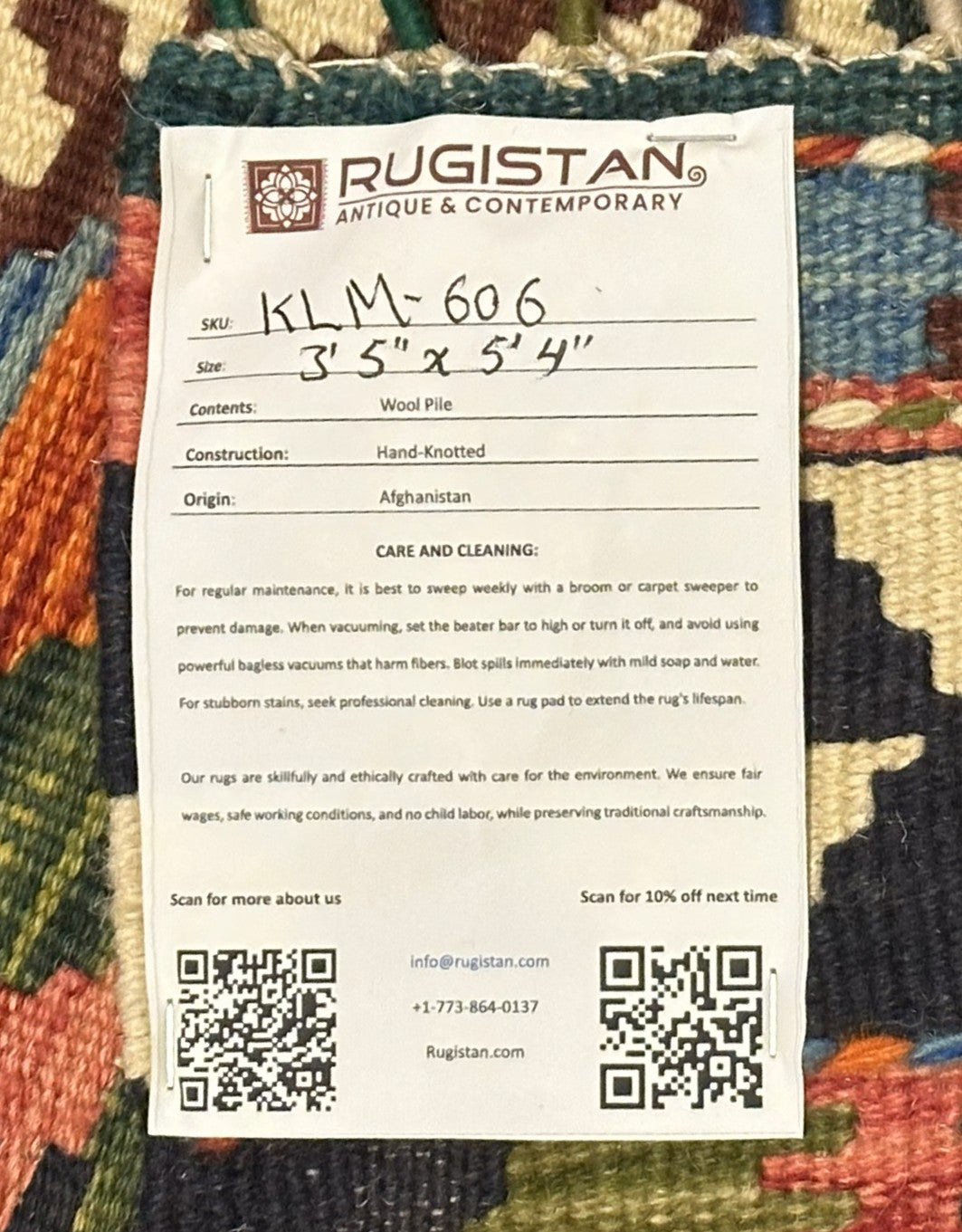 Afghan Kilim Rug 3'5" x 5'4", Hand-Woven Wool, No. 606, view 4