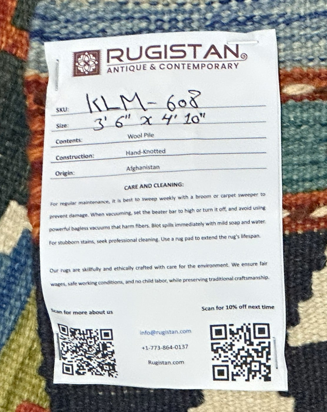 Afghan Kilim Rug 3'6" x 4'10", Hand-Woven Wool, No. 608, view 4