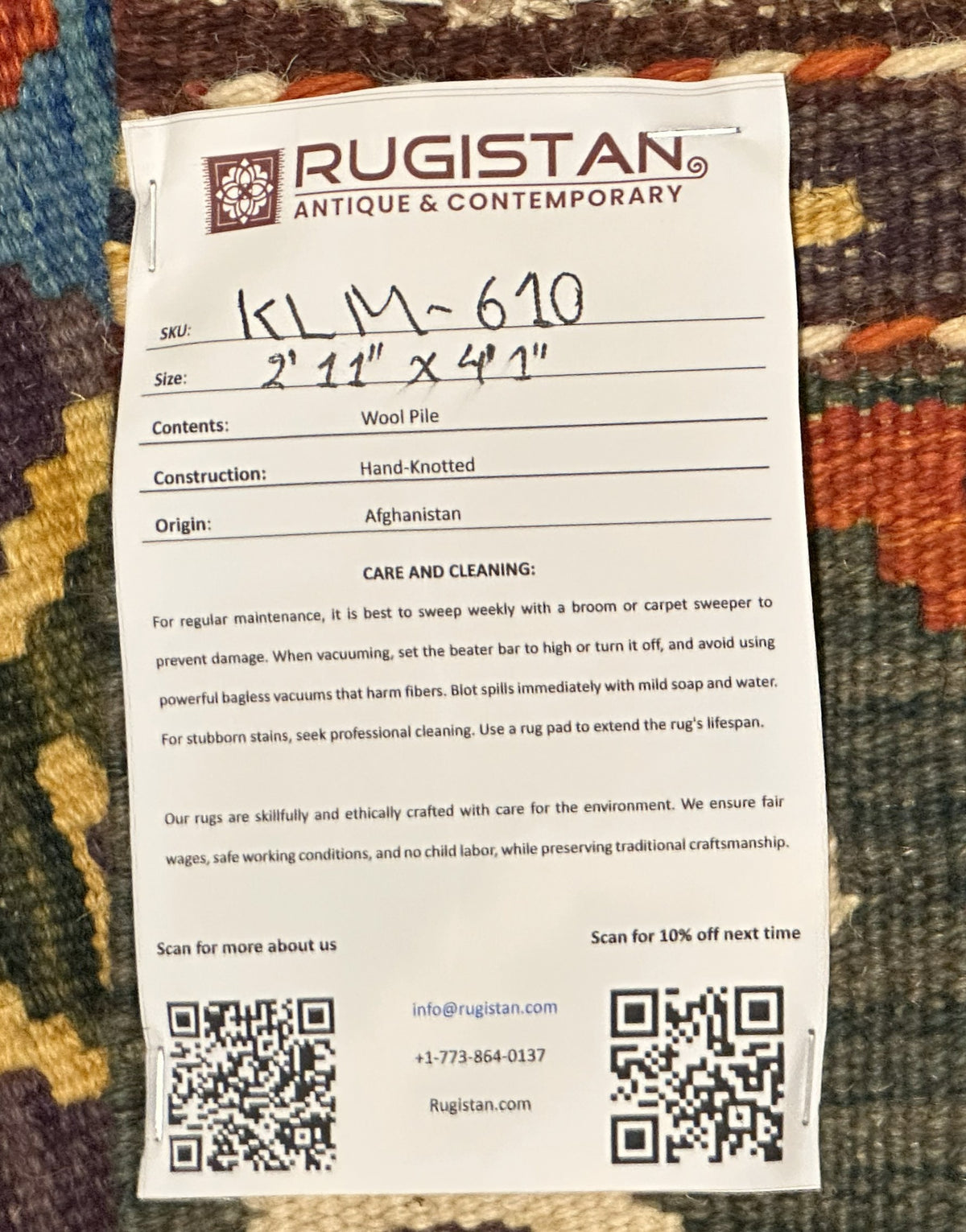 Afghan Kilim Rug 2'11" x 4'1", Hand-Woven Wool, No. 610, view 3