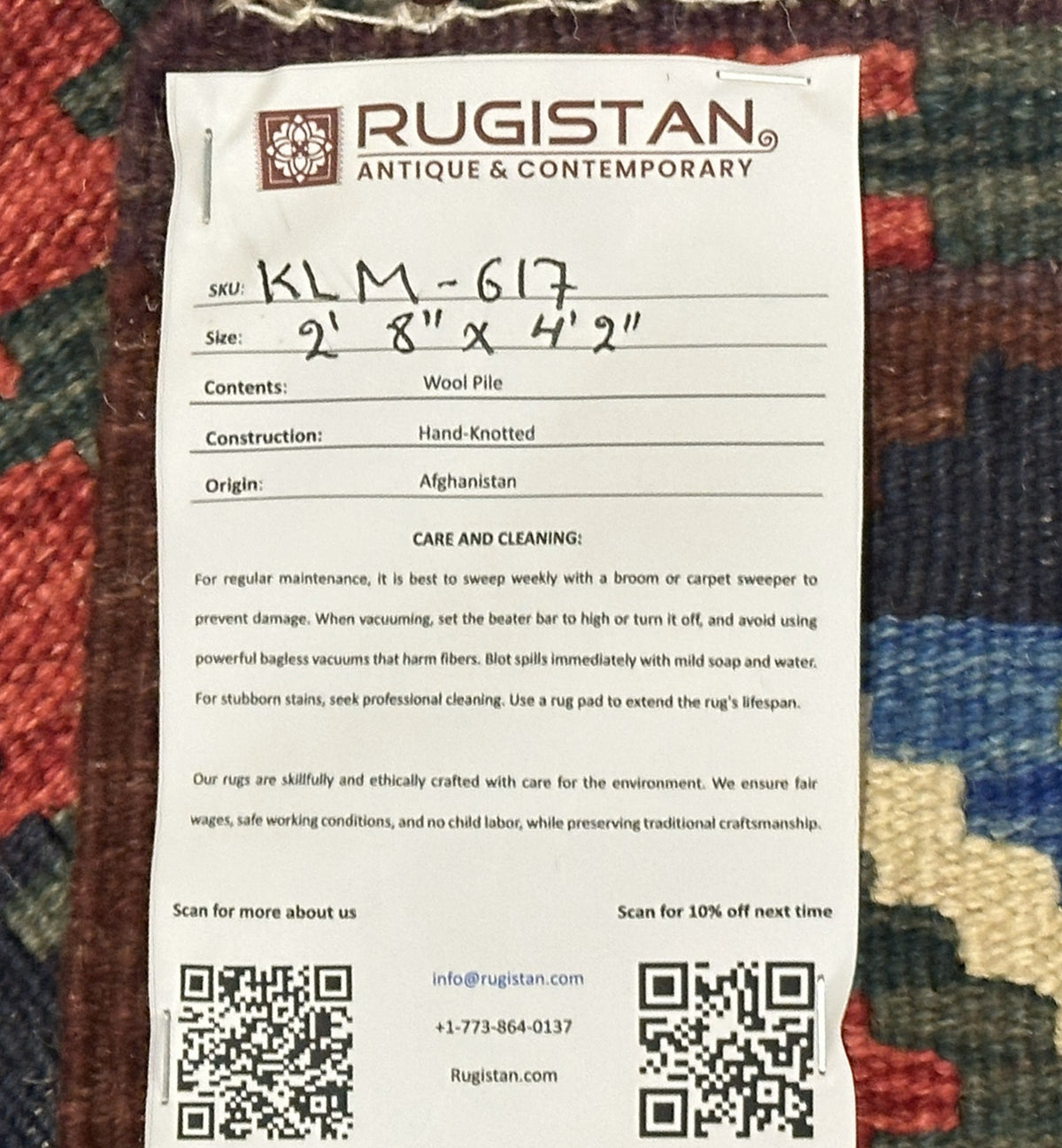 Afghan Kilim Rug 2'8" x 4'2", Hand-Woven Wool, No. 617, view 4