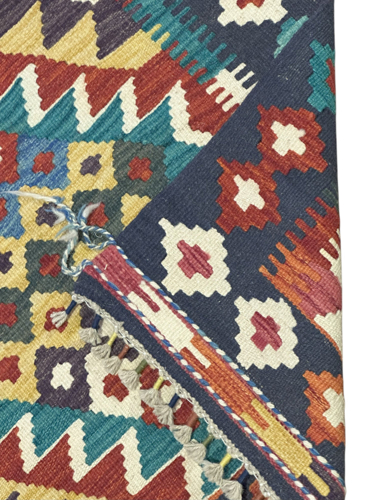 Afghan Kilim Rug 3x5, Navy, Rust & Ivory, Hand-Woven Wool Flatweave, view 3