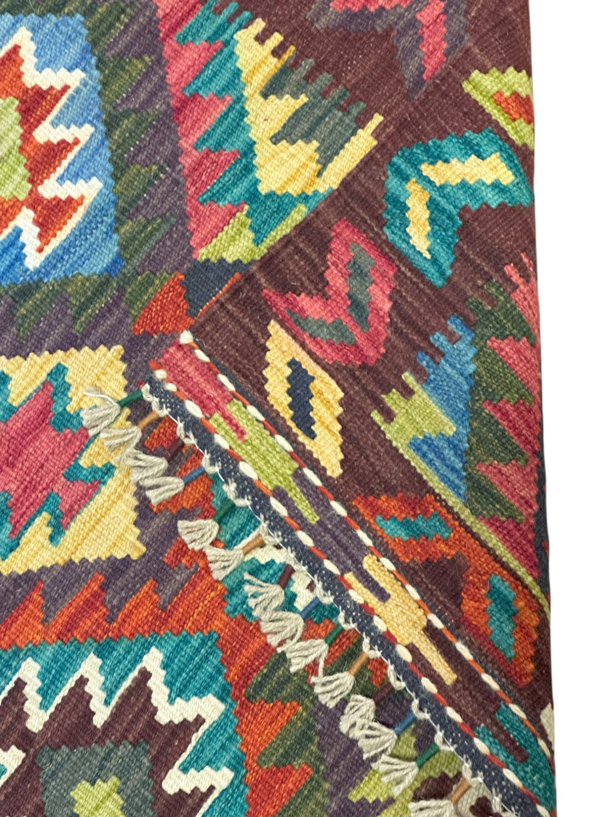 Afghan Kilim Rug 3x4, Brown, Rust & Olive Green, Hand-Woven Wool Flatweave, view 3